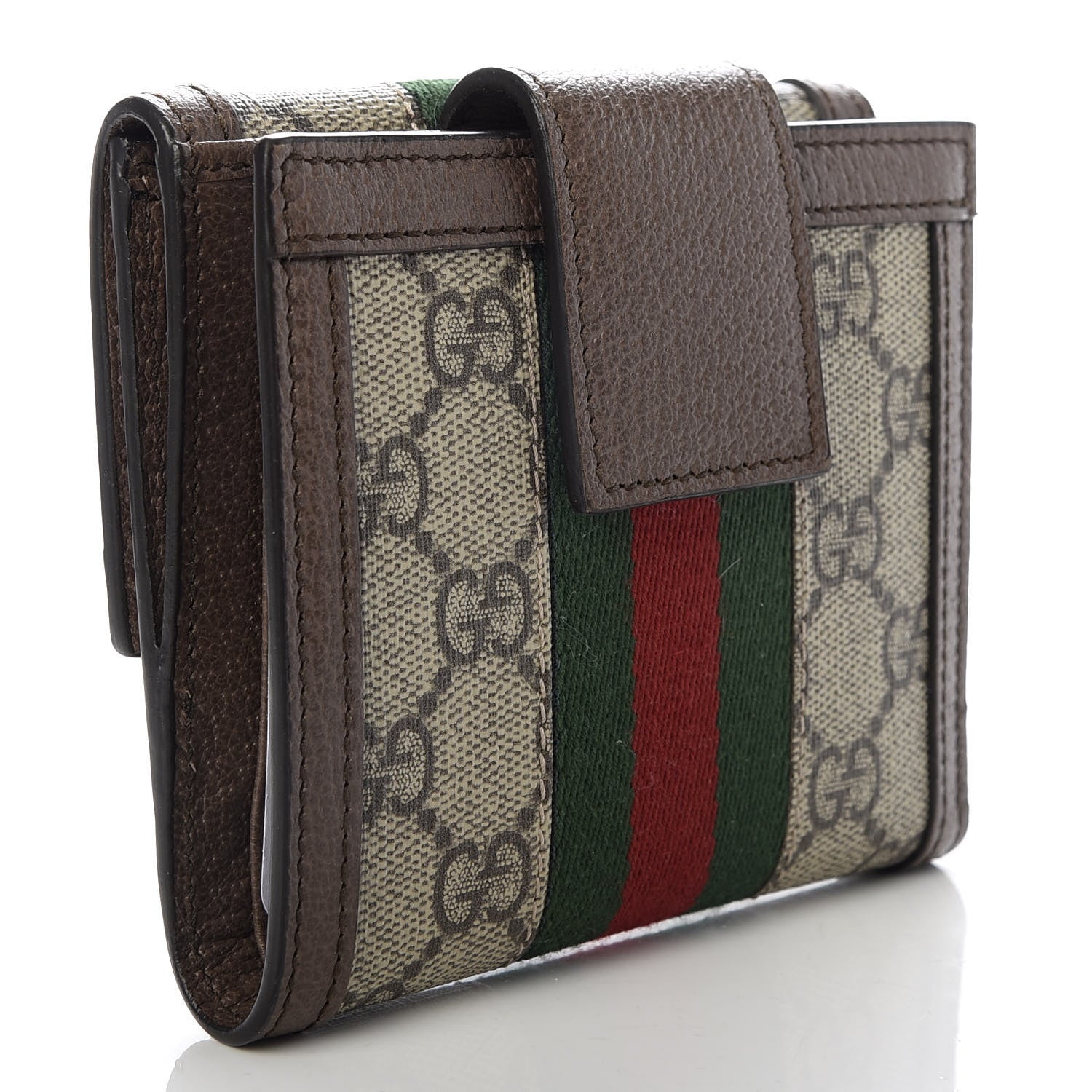 Gucci GG Supreme Monogram Web Ophidia French Flap Wallet Beige New Acero 3 of 7