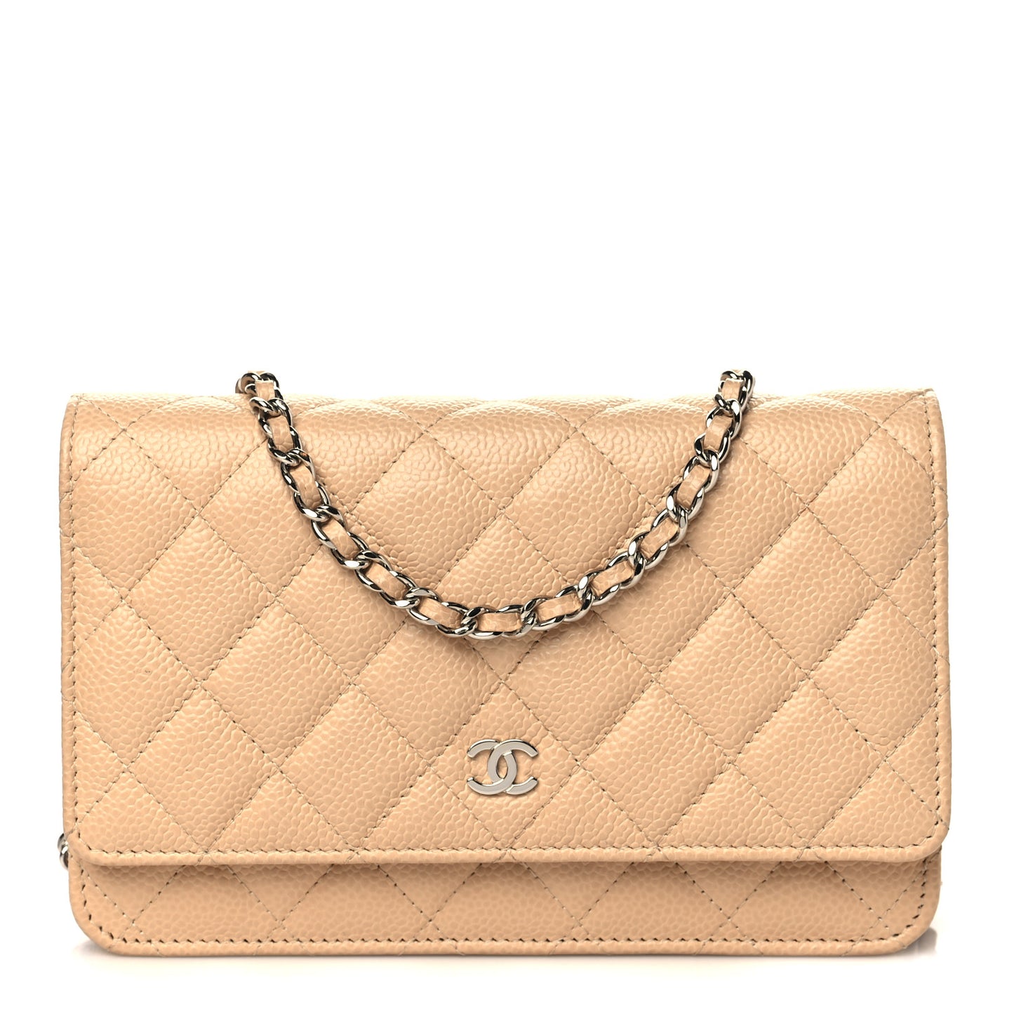 Caviar Quilted Wallet On Chain WOC Beige