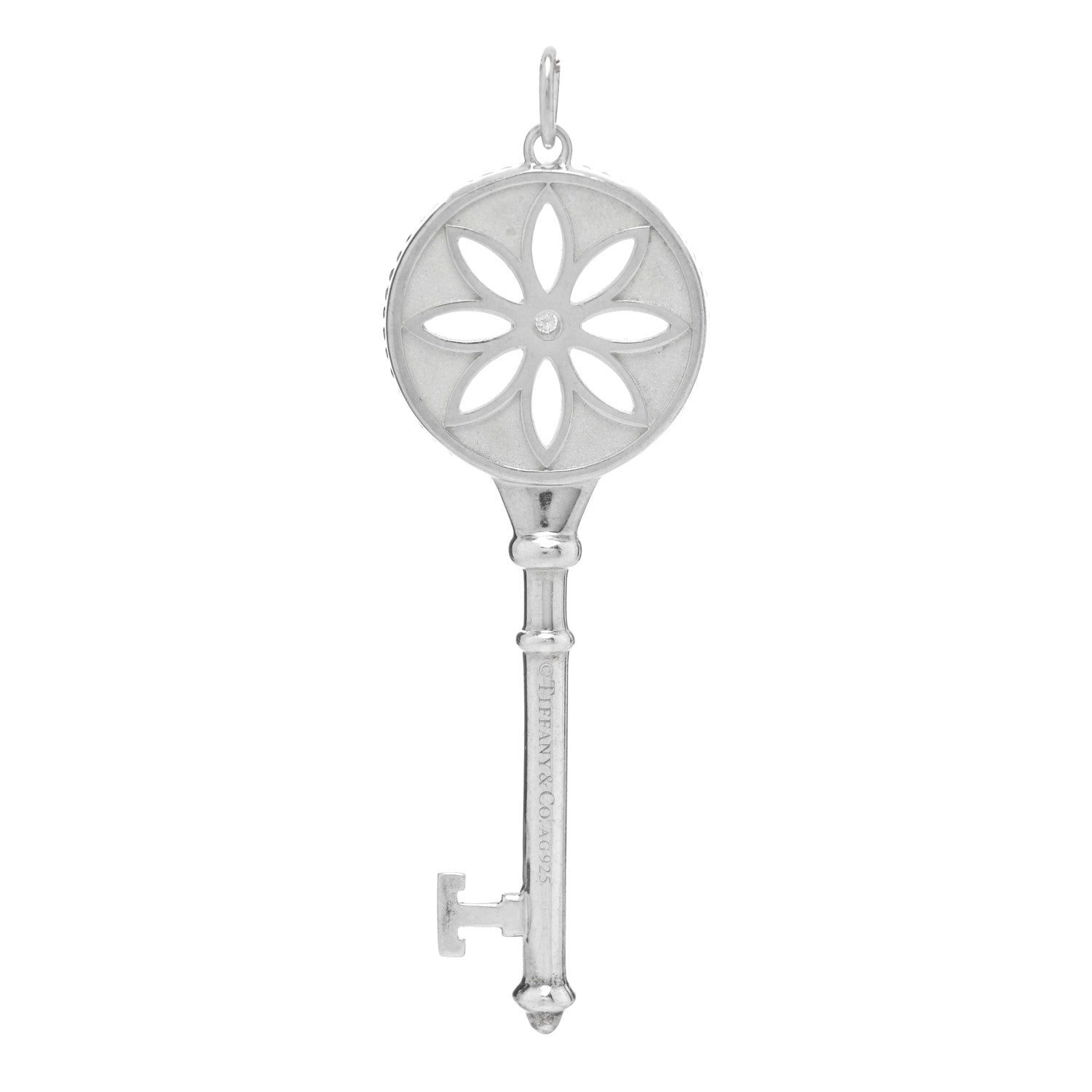 Tiffany Sterling Silver Diamond Large Daisy Key Pendant 3 of 3