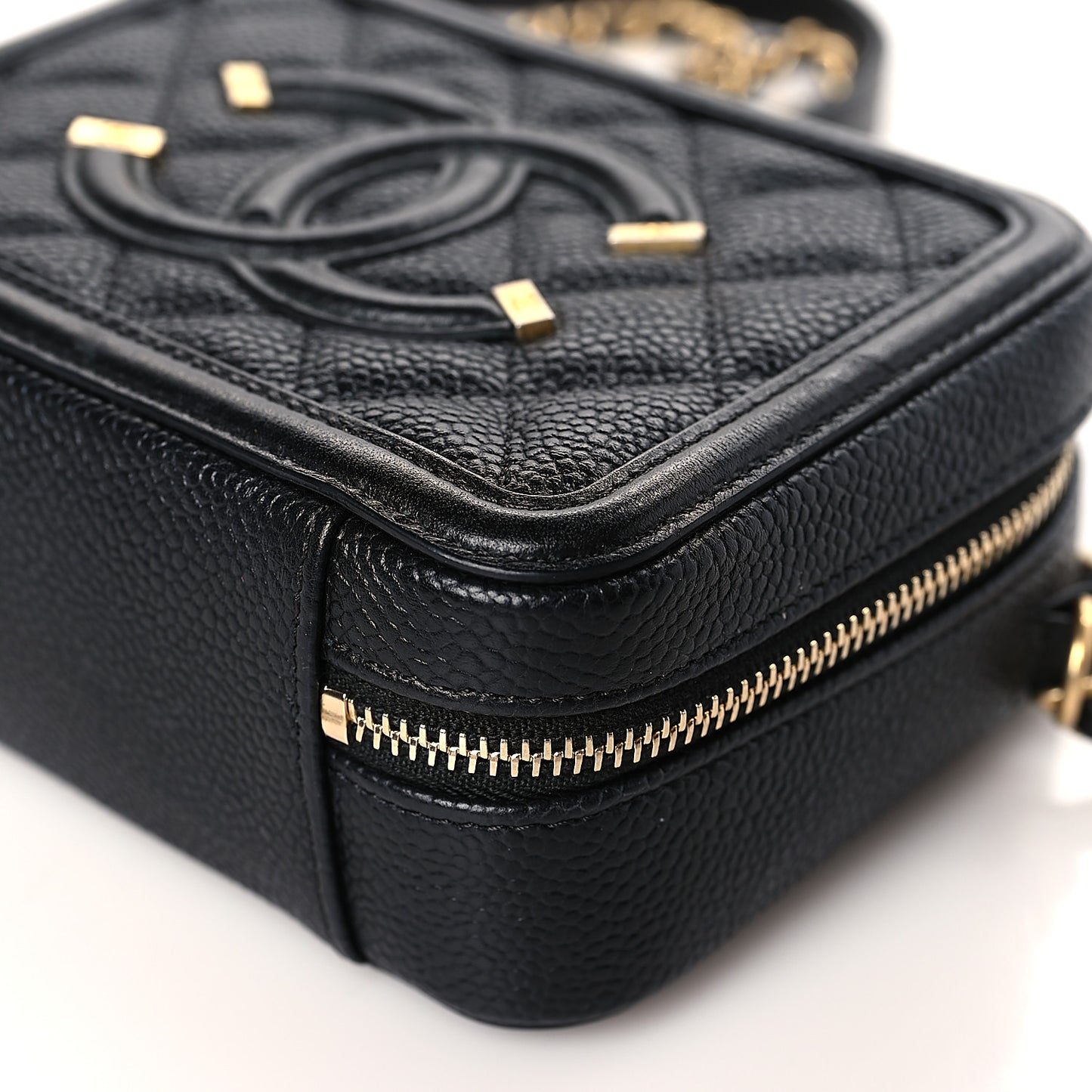 Caviar Quilted CC Filigree Vanity Clutch With Chain Black