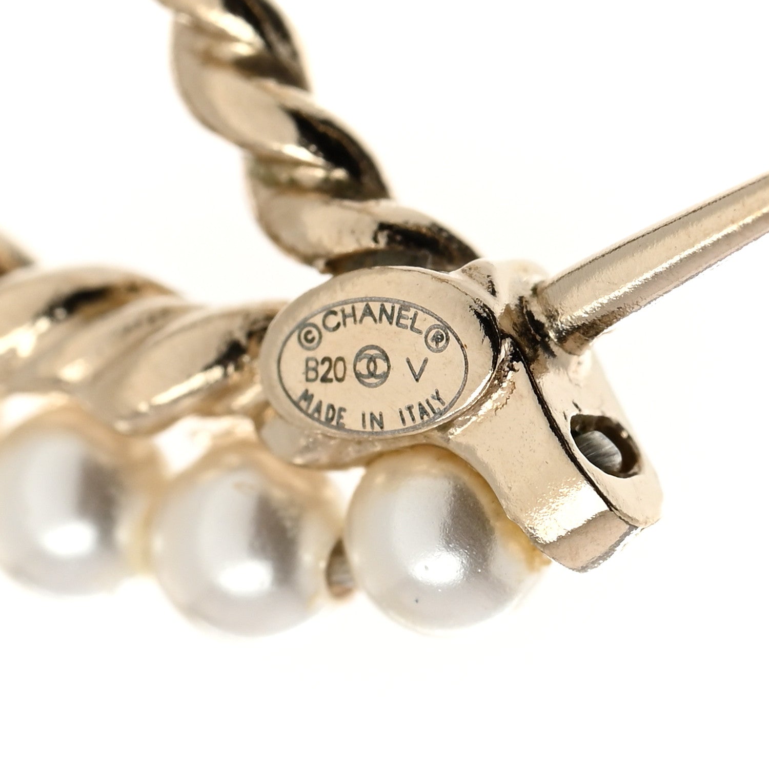 Chanel Crystal Pearl CC Drop Hoop Earrings Gold Pearly White 5 of 6