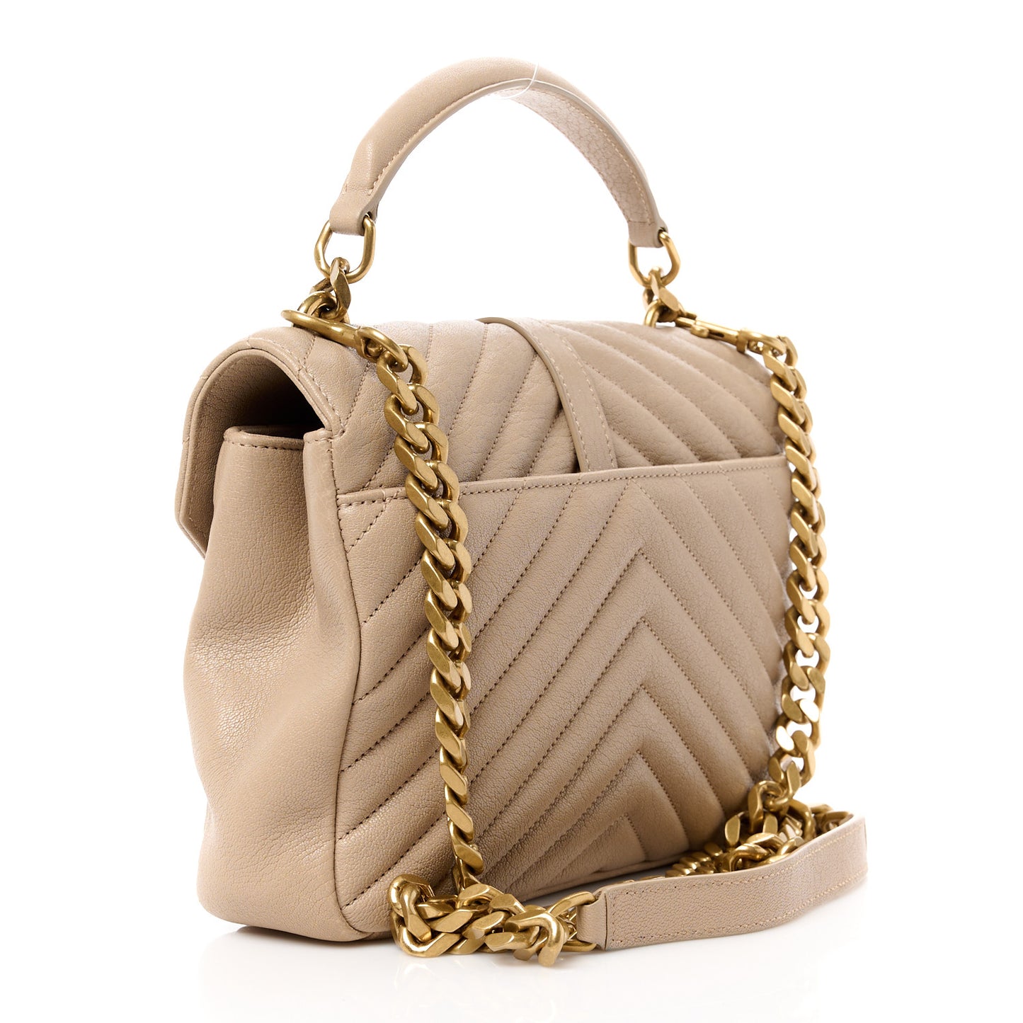 Sheepskin Matelasse Chevron Monogram Medium College Bag Dark Beige
