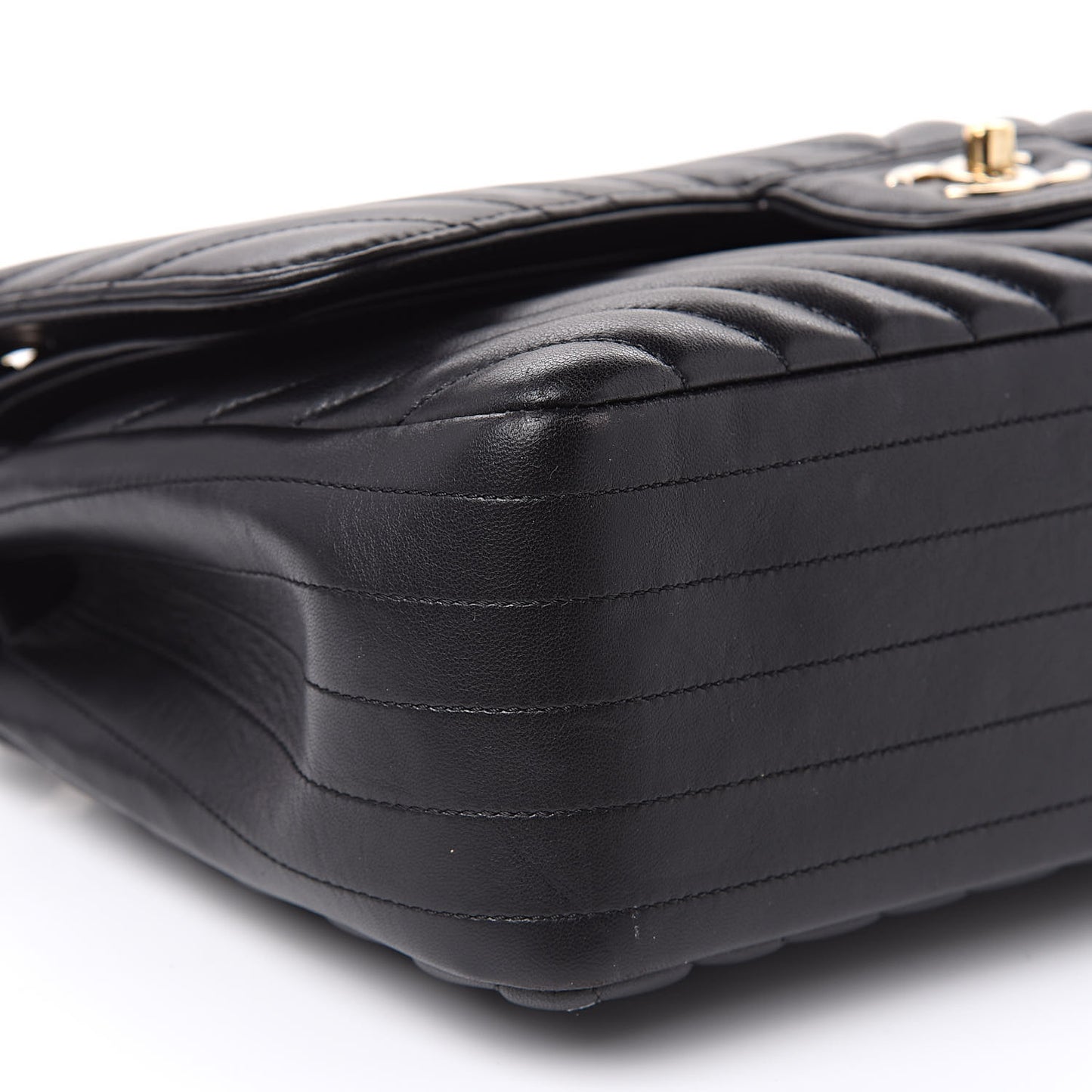 Lambskin Chevron Quilted Jumbo Double Flap Black