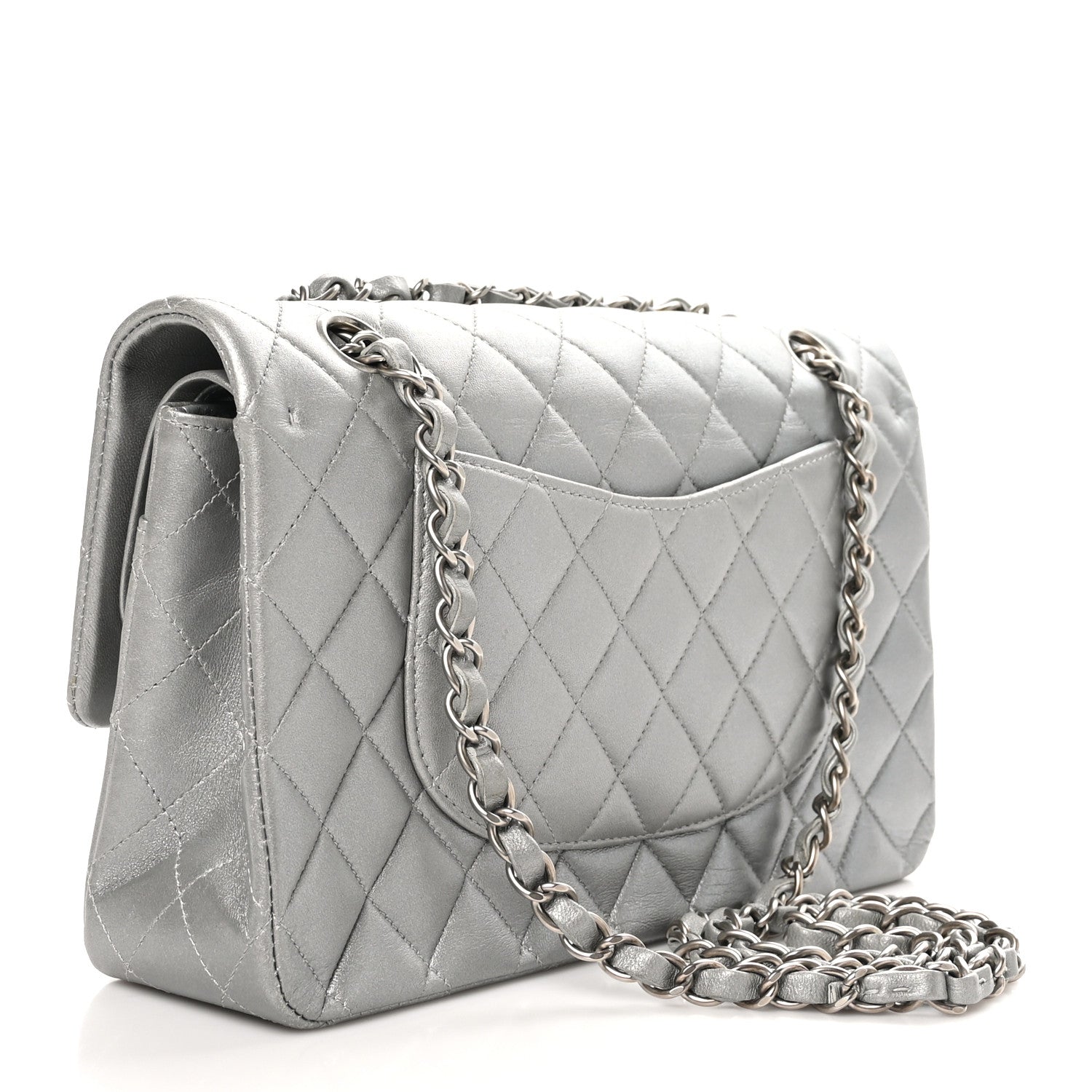 Chanel Metallic Lambskin Quilted Medium Double Flap Silver 3 of 10
