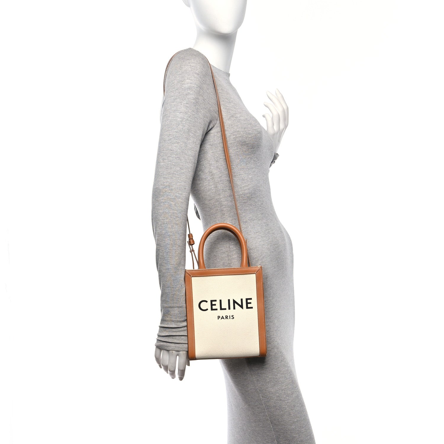 Celine Canvas Calfskin Mini Vertical Cabas Natural Tan 2 of 8