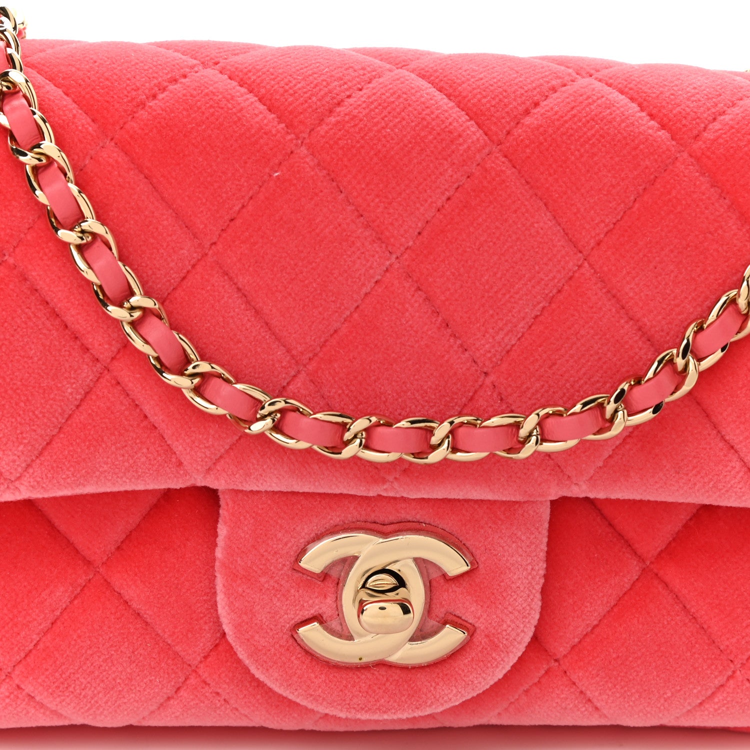 Chanel Velvet Quilted Mini Rectangular Pearl Crush Flap Coral 8 of 10