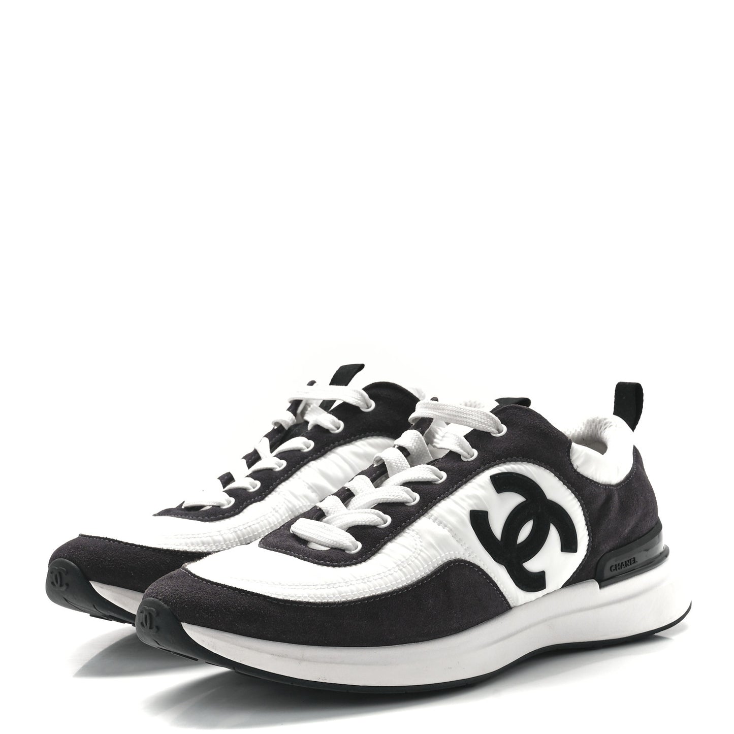Nylon Suede Calfskin CC Sneakers 41 White Dark Grey