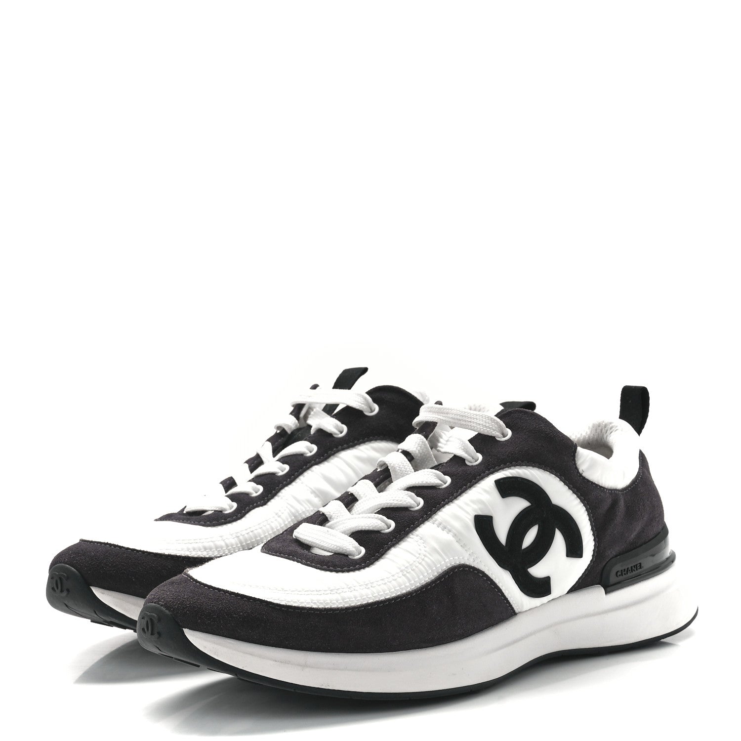 Chanel Nylon Suede Calfskin CC Sneakers 41 White Dark Grey 3 of 8