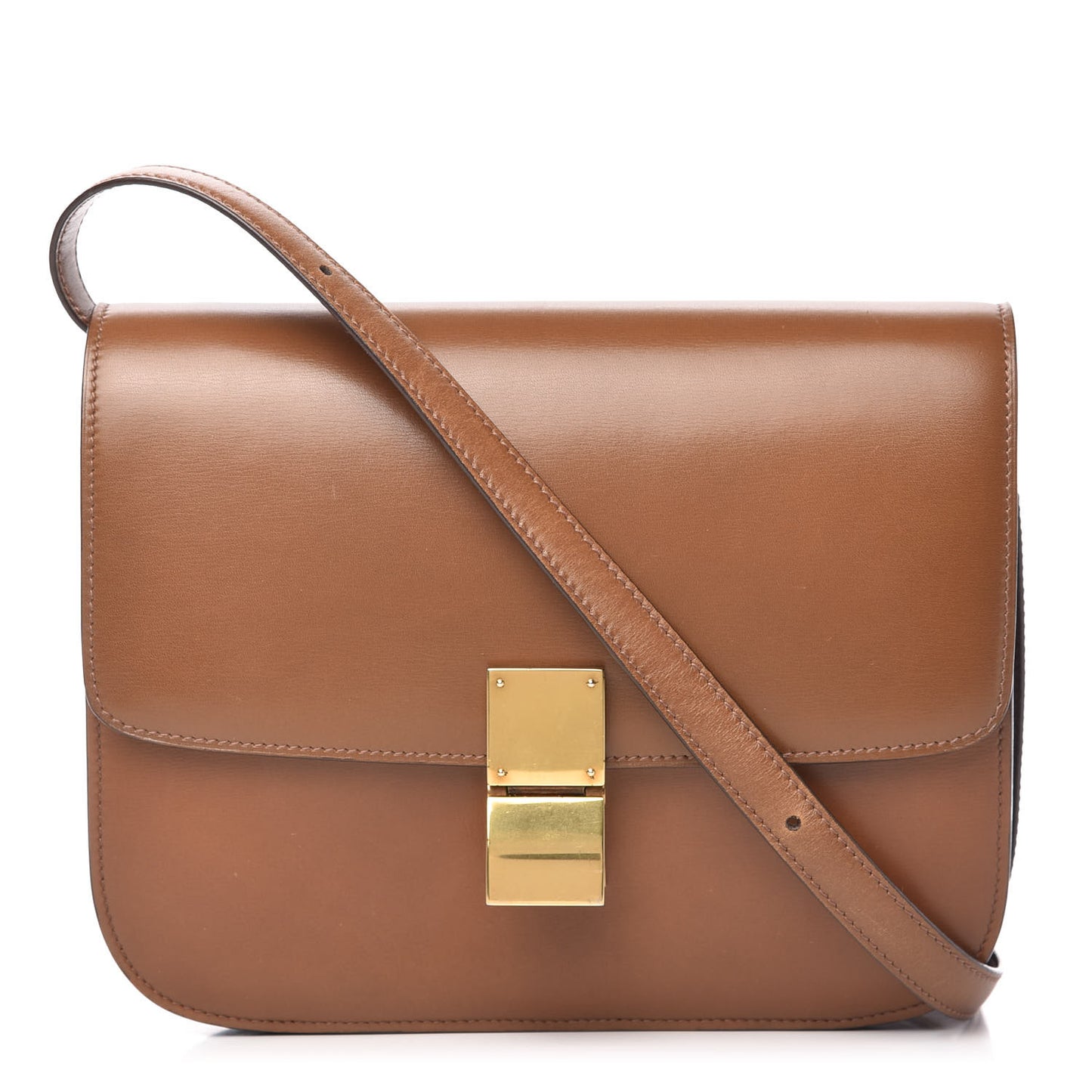 Box Calfskin Medium Classic Box Flap Bag Camel
