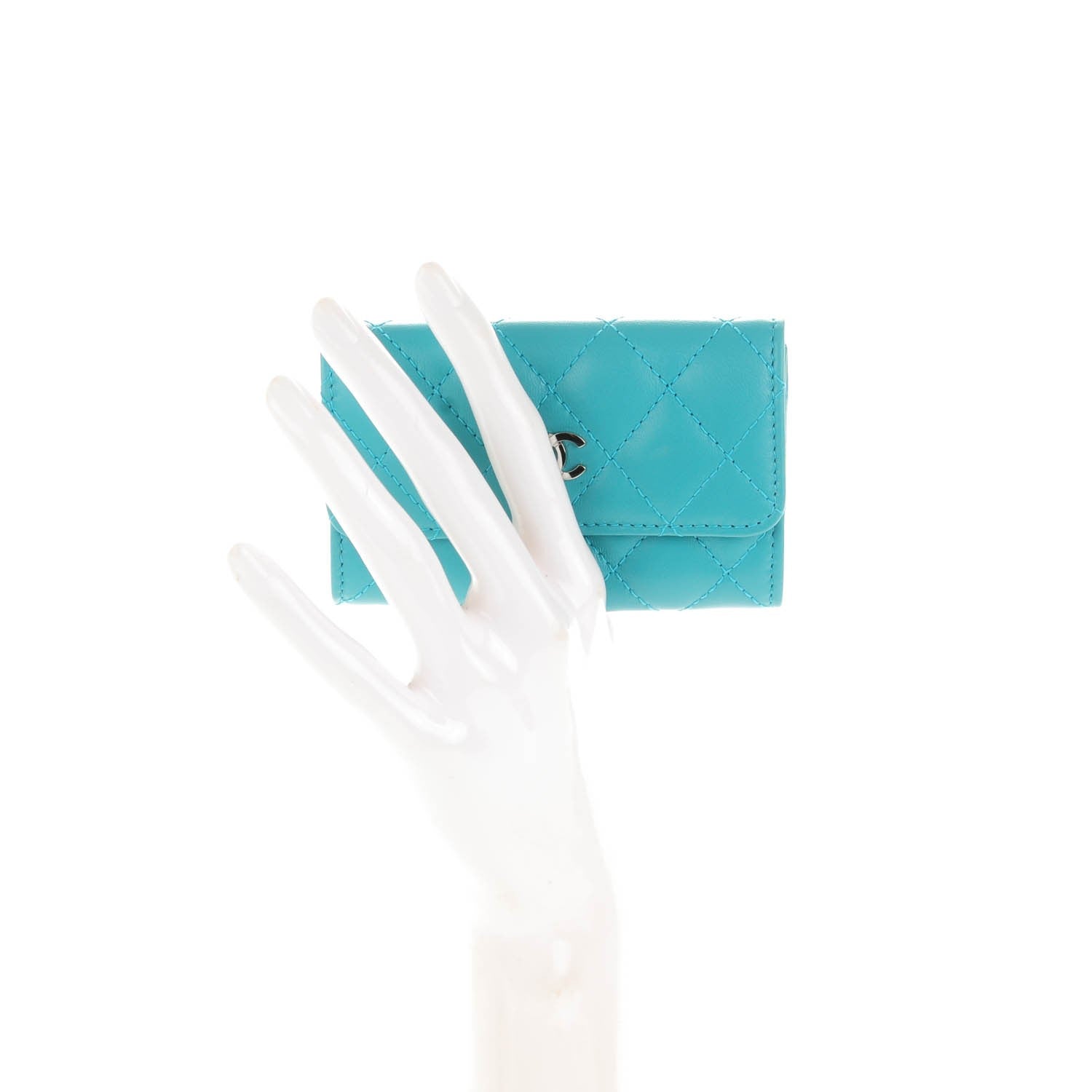 Chanel Lambskin Quilted Card Holder Turquoise 2 of 8