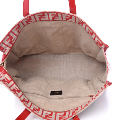Fendi Linen Patent FF Shopping Tote Fragola 5 of 17