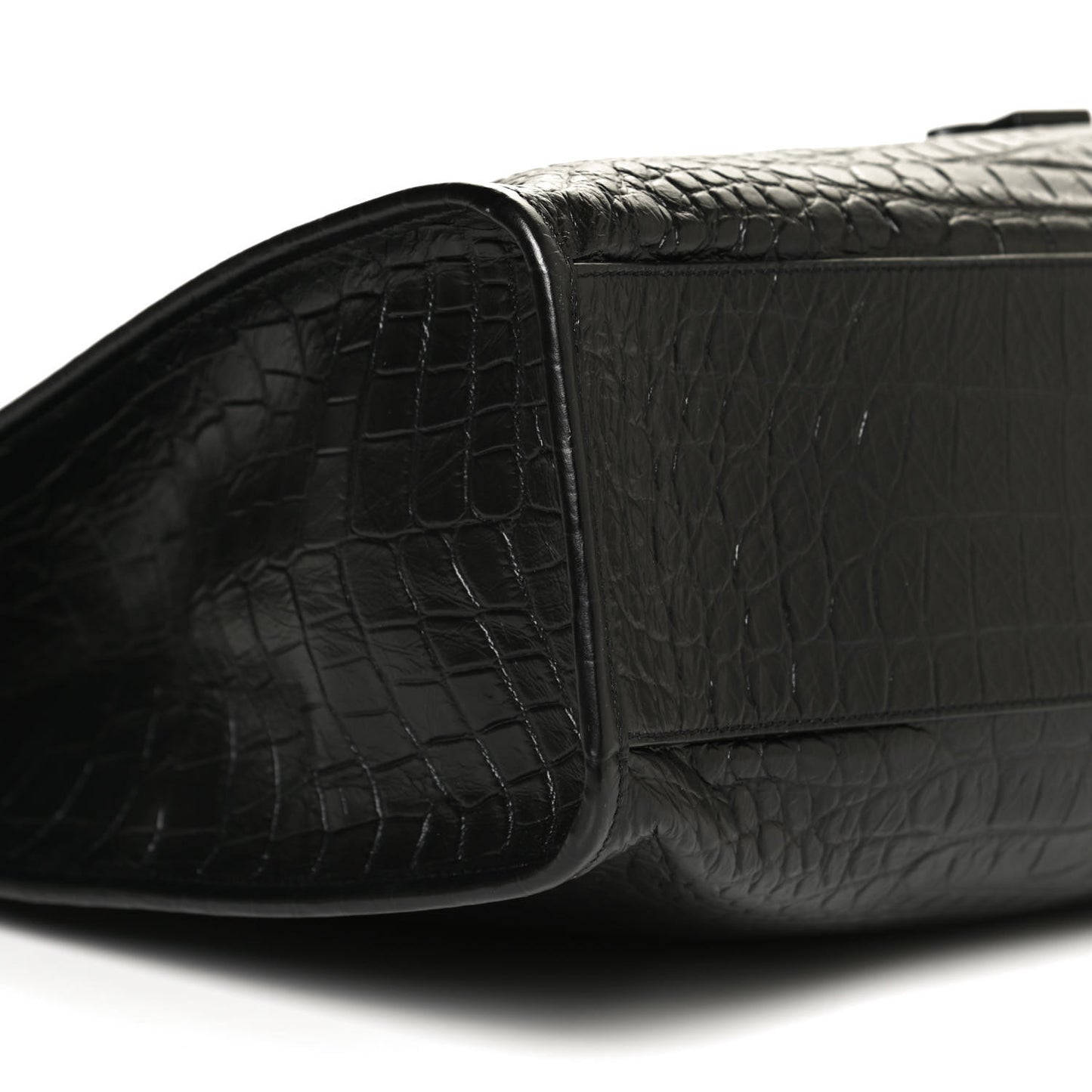 Calfskin Crocodile Embossed Monogram Large Niki Shopping Bag Black
