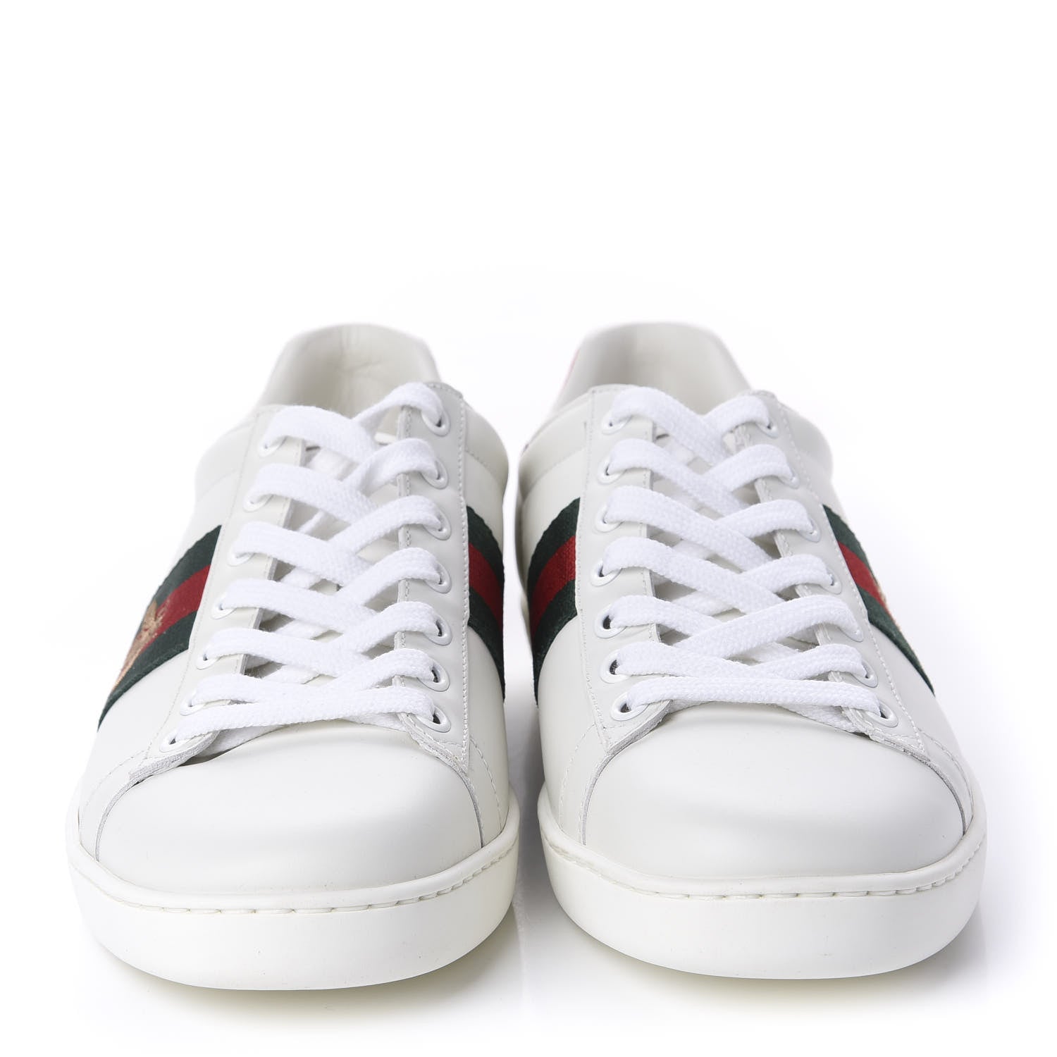 Gucci Calfskin Ayers Bee Embroidered Womens Ace Sneakers 39 White Green 2 of 9