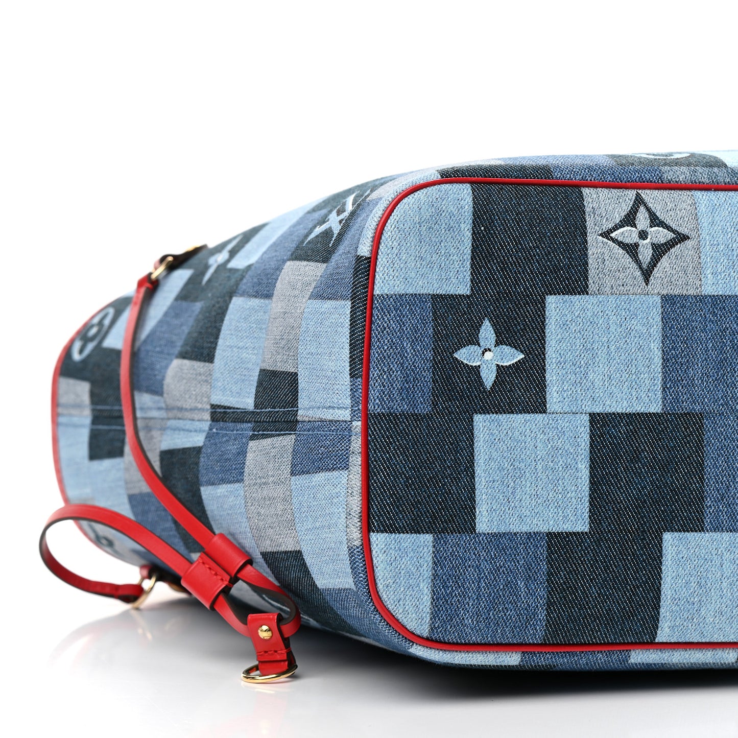 Denim Damier Monogram Patchwork Neverfull Blue Rouge