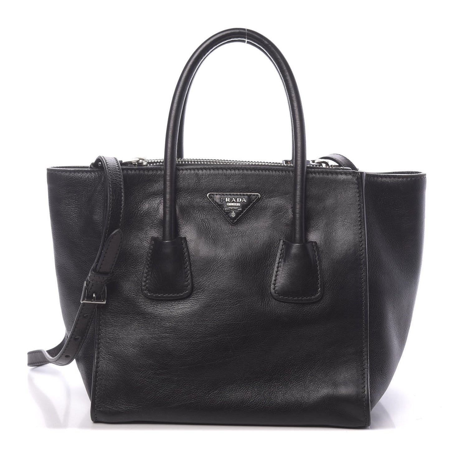 Glace Calf Small Twin Pocket Tote Black