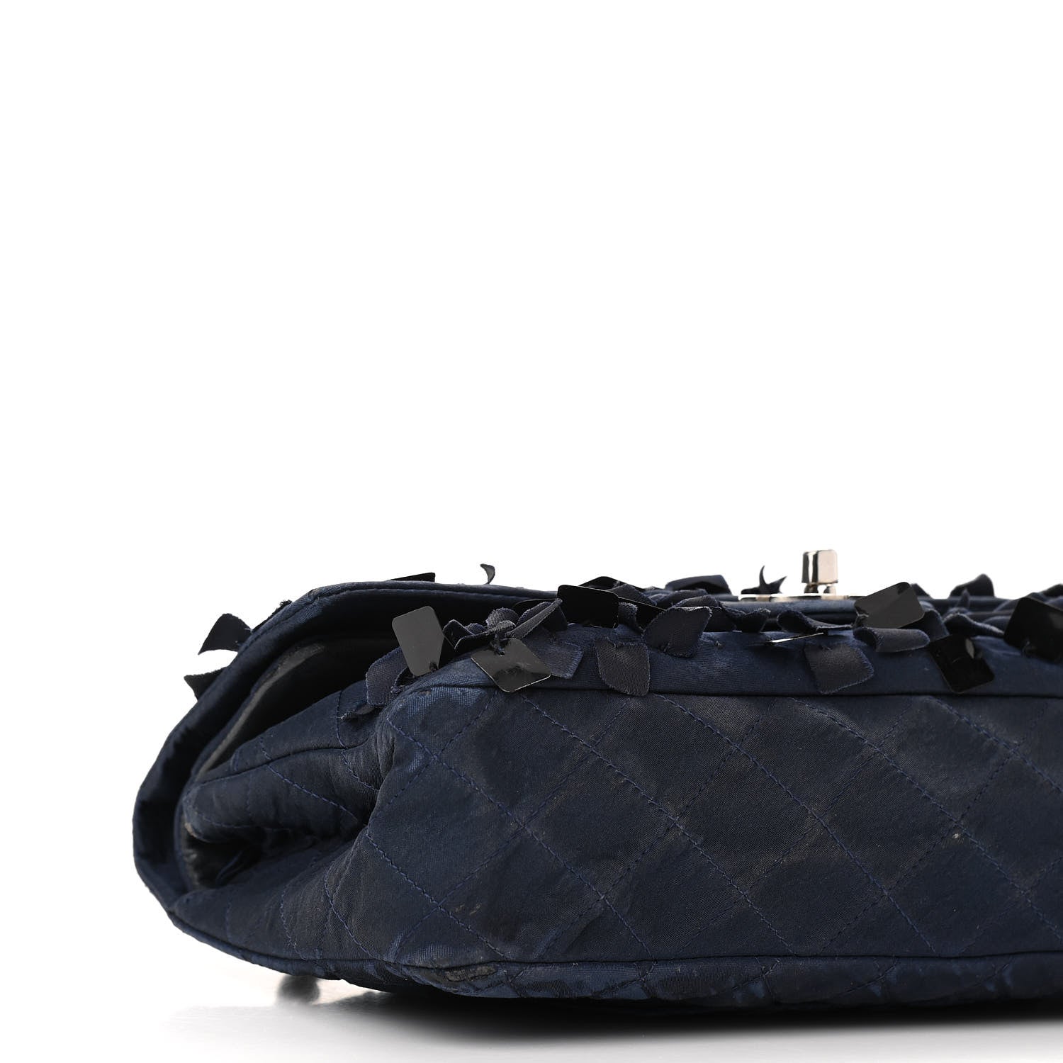 Chanel Satin Paillette Sequin Quilted Medium Single Flap Navy 10 of 15