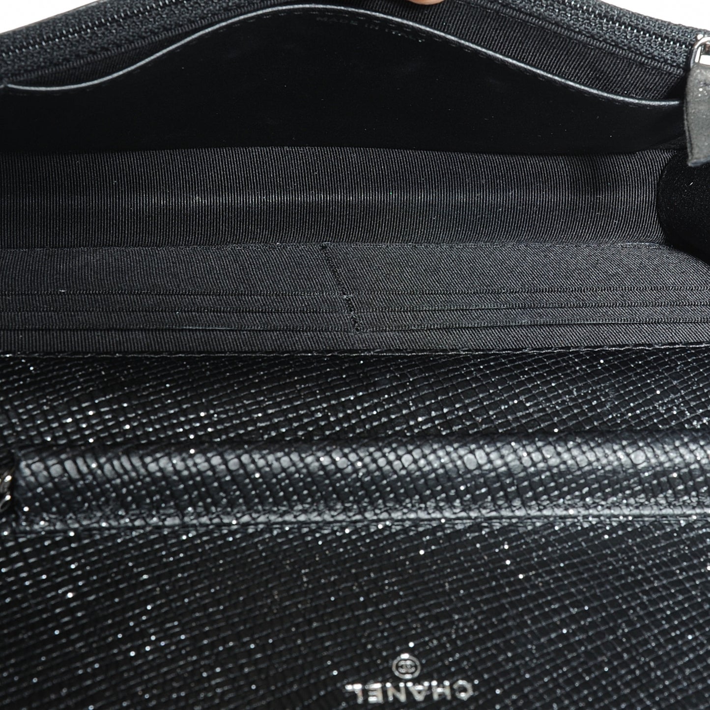Glitter Calfskin Quilted Wallet on Chain WOC Black Silver