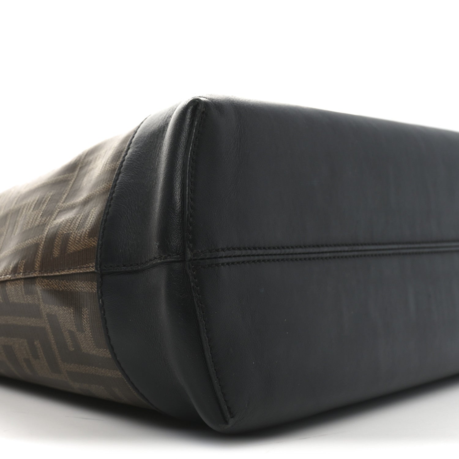 Fendi Glazed Fabric Vitello Century FF 1974 Stamp Patch Shopping Tote Mogano Panna Black 9 of 10