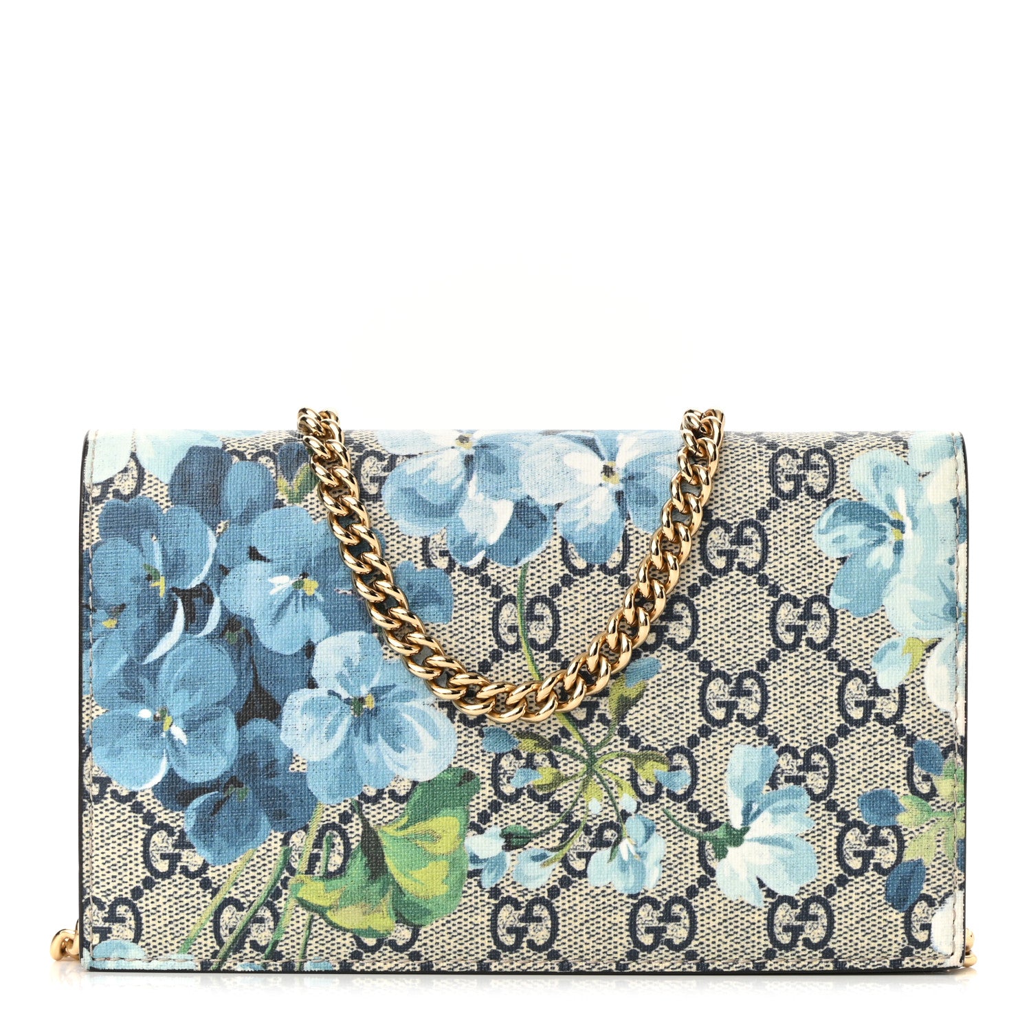 Gucci GG Supreme Monogram Blooms Chain Wallet Blue 1 of 9