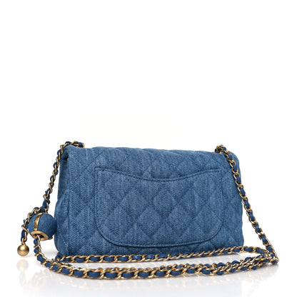 Chanel Denim Quilted Mini Pearl Crush Rectangular Flap Blue 4 of 9