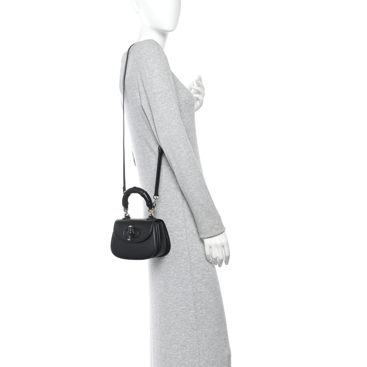 Boarded Dyana Lux Calfskin Mini Bamboo 1947 Top Handle Bag Black