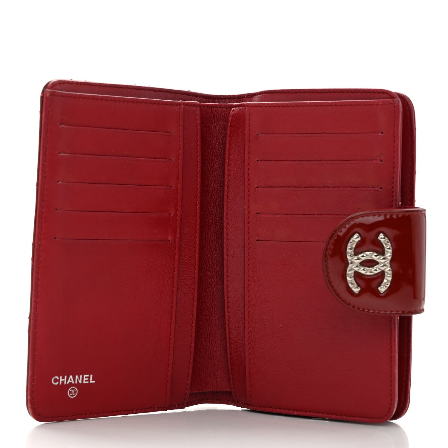 Chanel Patent Quilted Brilliant Zipped Pocket Wallet Dark Red 5 of 9
