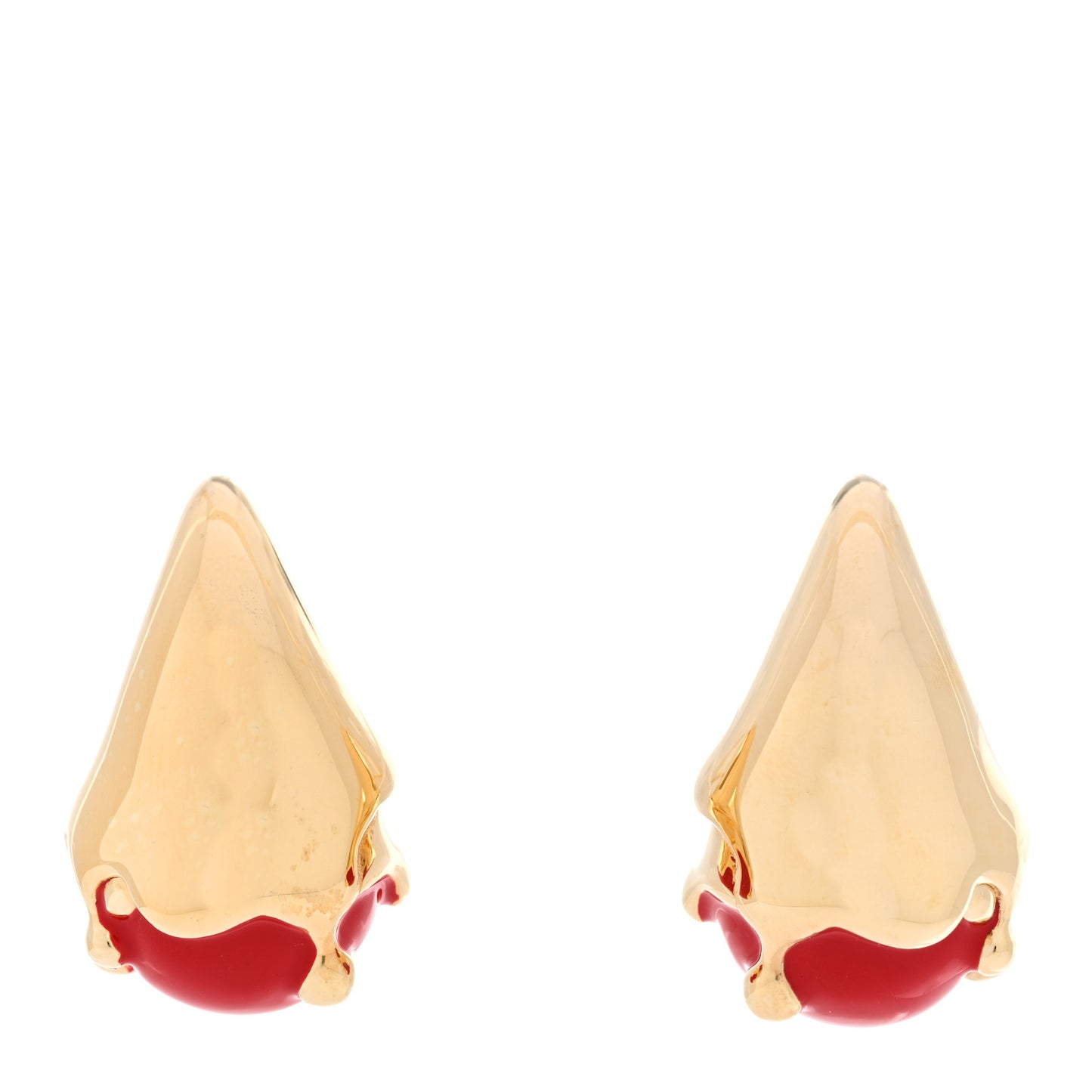 18K Yellow Gold Sterling Silver Enamel Medium Drop Earrings Chili Red Gold