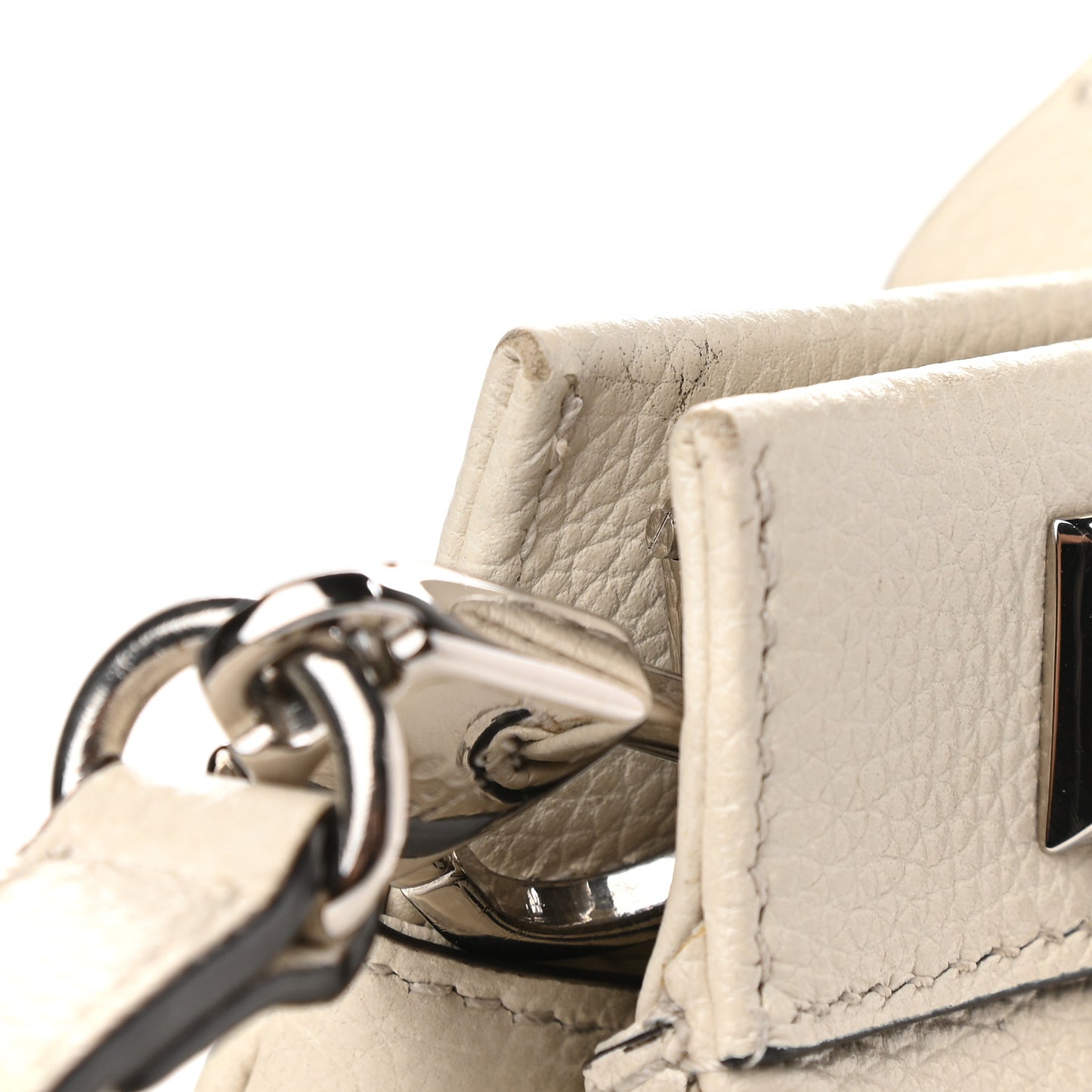 Grainy Calfskin Medium Zumi Top Handle Bag Mystic White