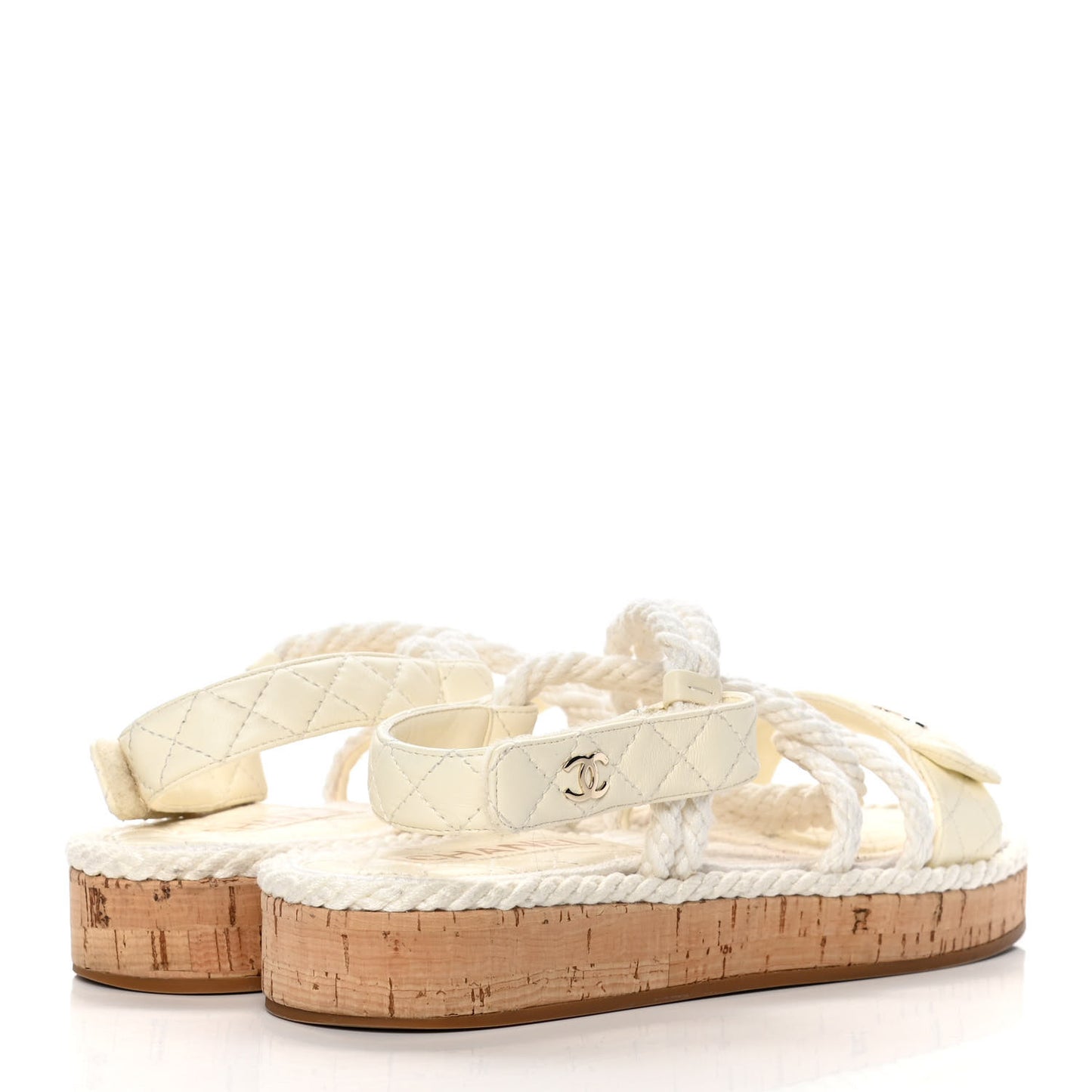 Cord Lambskin Quilted Logo Sandals 38 Ivory