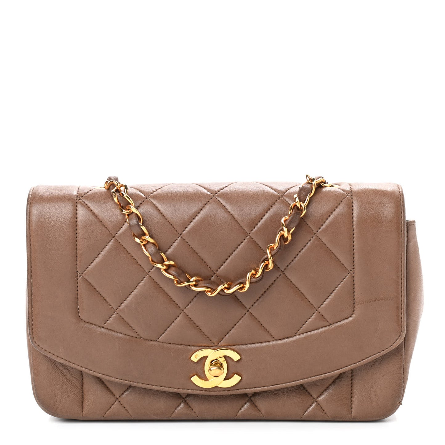 Lambskin Quilted Small Single Flap Brown