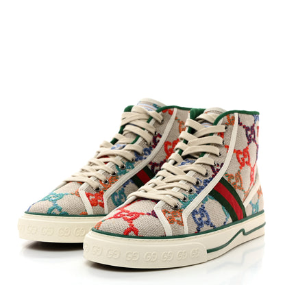 Gucci Linen Psychedelic Mini GG Monogram Mens 1977 Tennis High Top Sneakers 8 Multicolor Mystic White 3 of 7