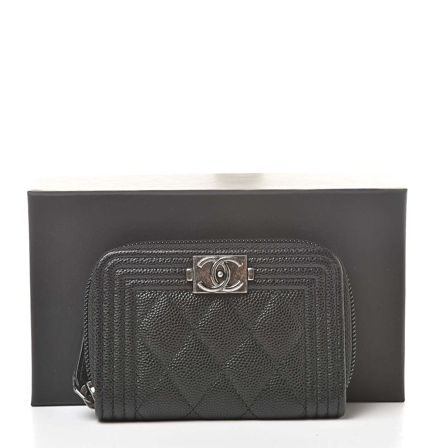 Chanel Caviar Quilted Boy Zip Around Coin Purse Wallet Black 8 of 8