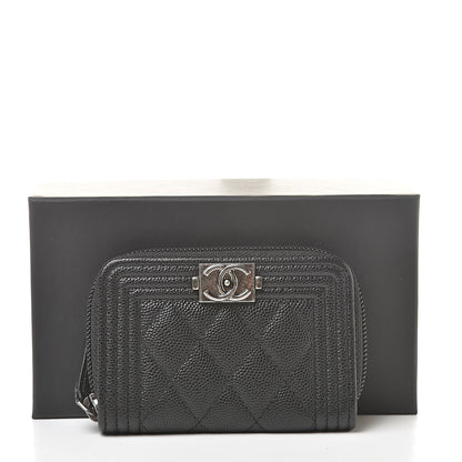 Chanel Caviar Quilted Boy Zip Around Coin Purse Wallet Black 8 of 8