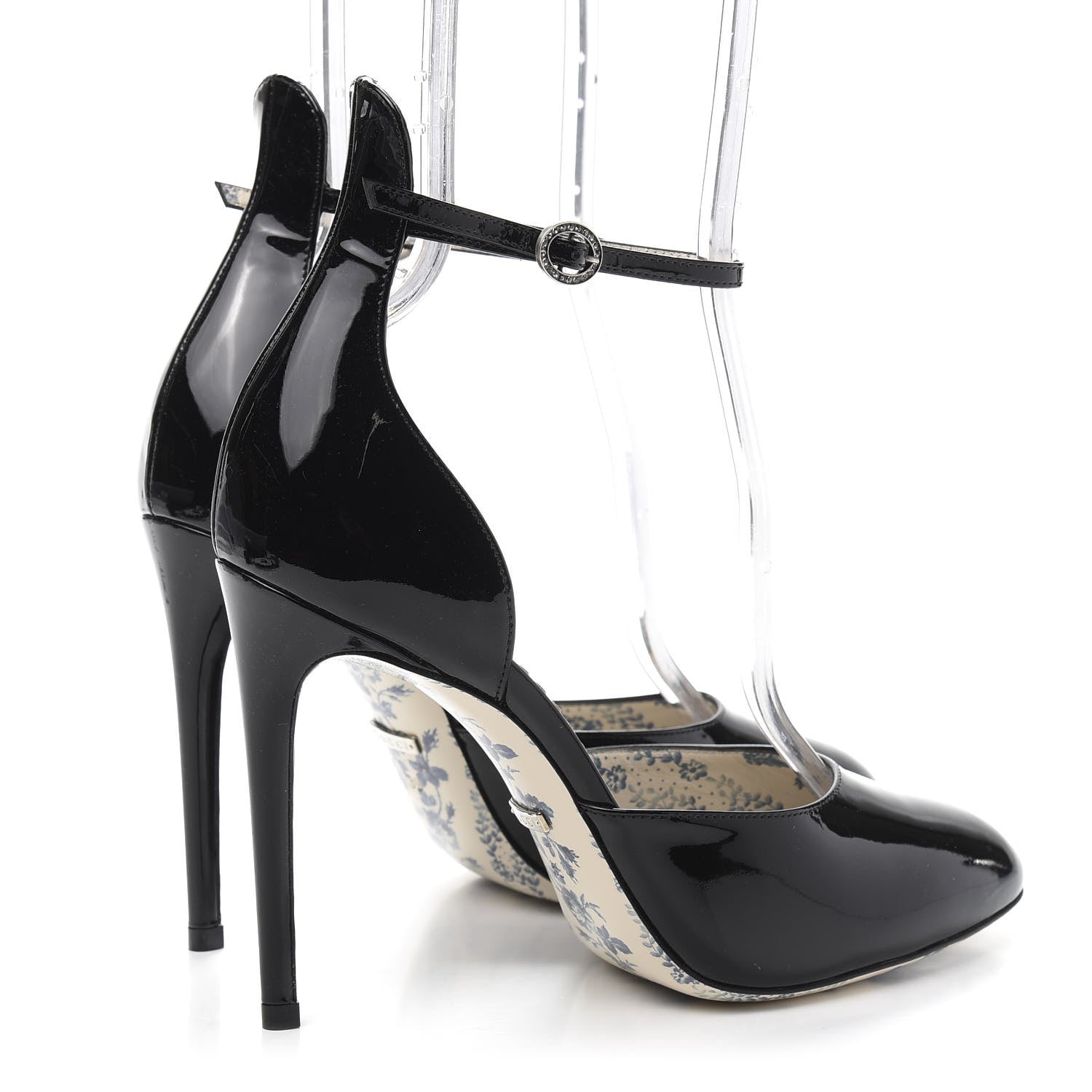 Gucci Patent Daisy Ankle Strap d'Orsay 105 Pumps 39 Black 4 of 8