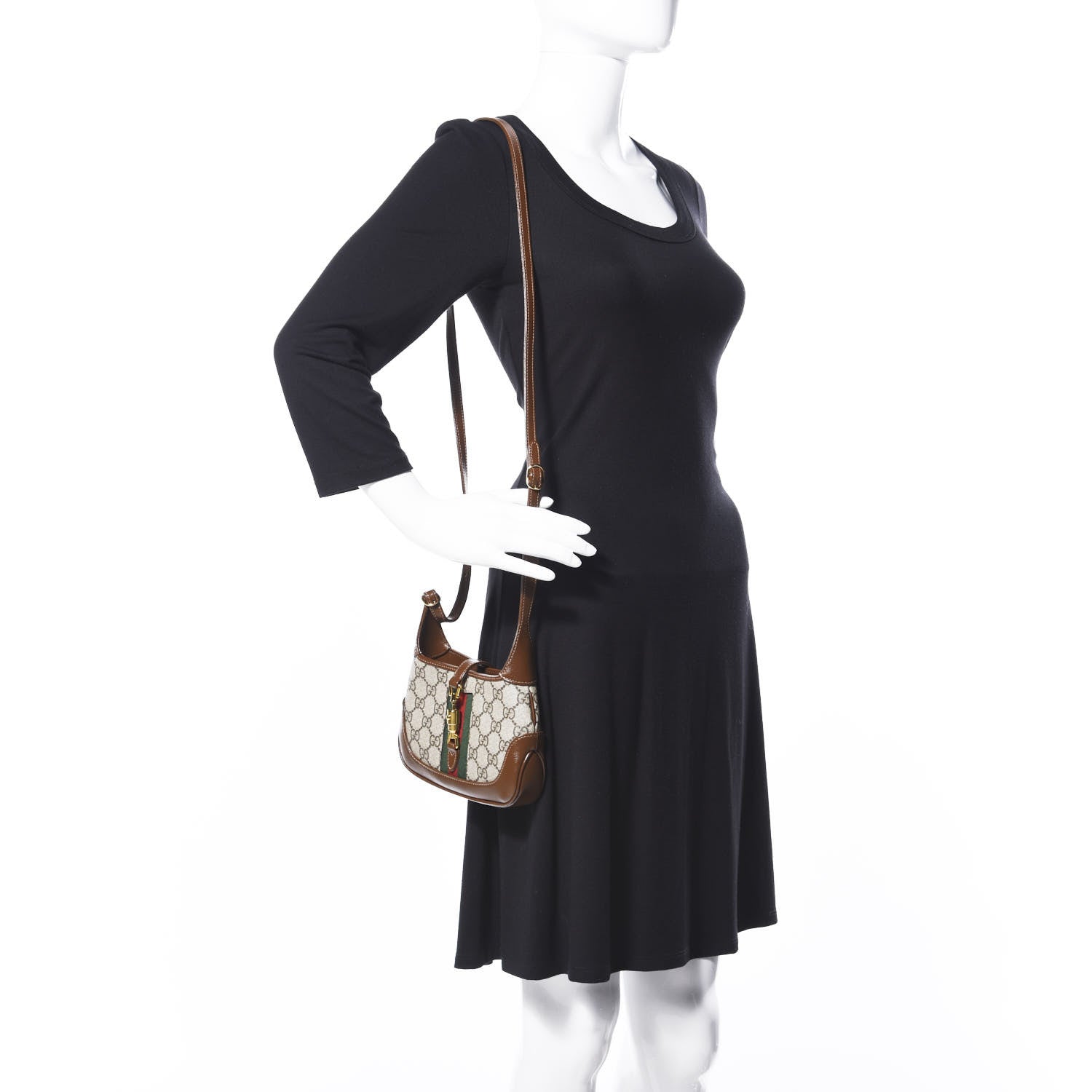 Gucci GG Supreme Monogram Azalea Calfskin Web Mini Jackie 1961 Hobo Beige Ebony Brown Sugar 2 of 15