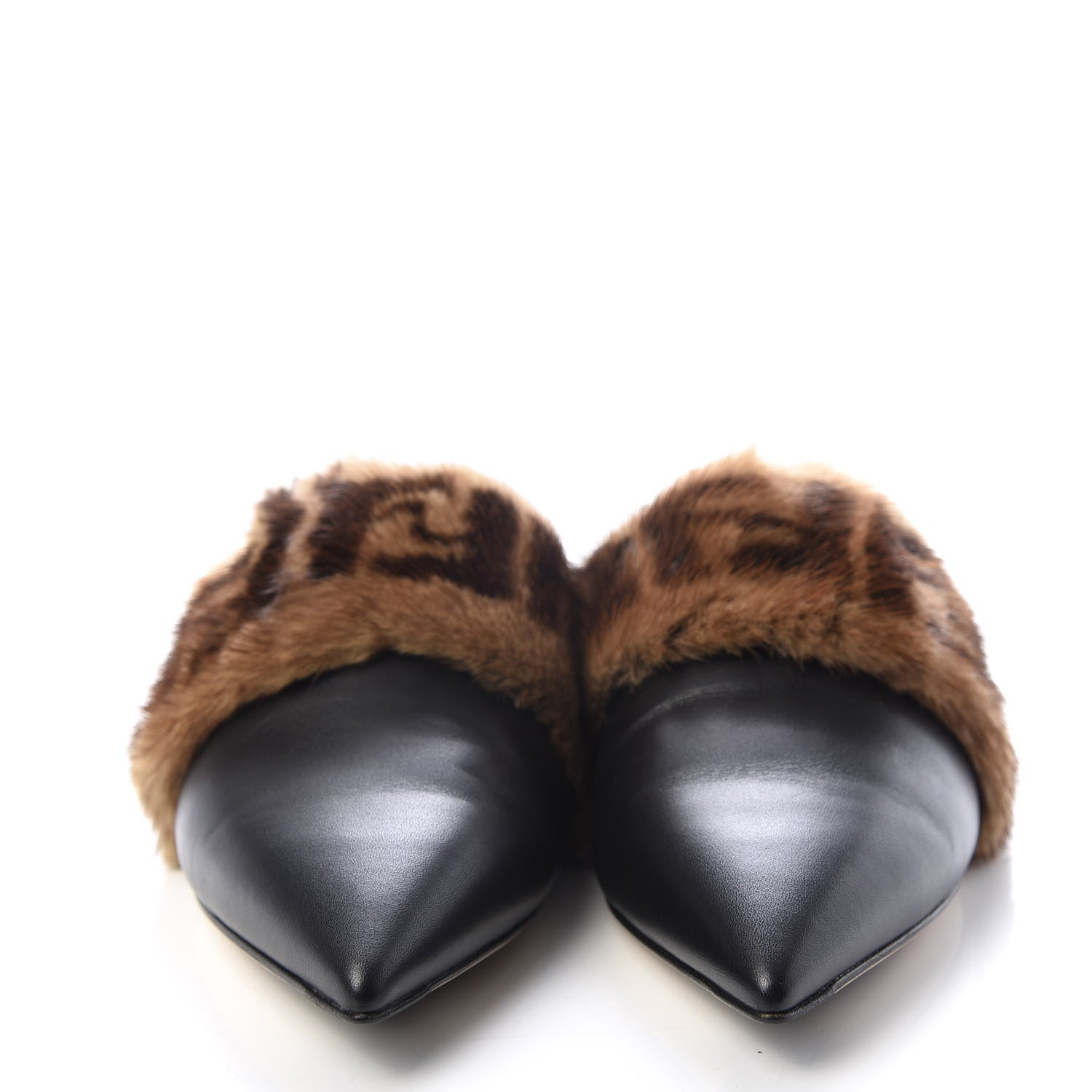 Fendi Calfskin Mink Fur FF Flat Mules 36 Black 2 of 10