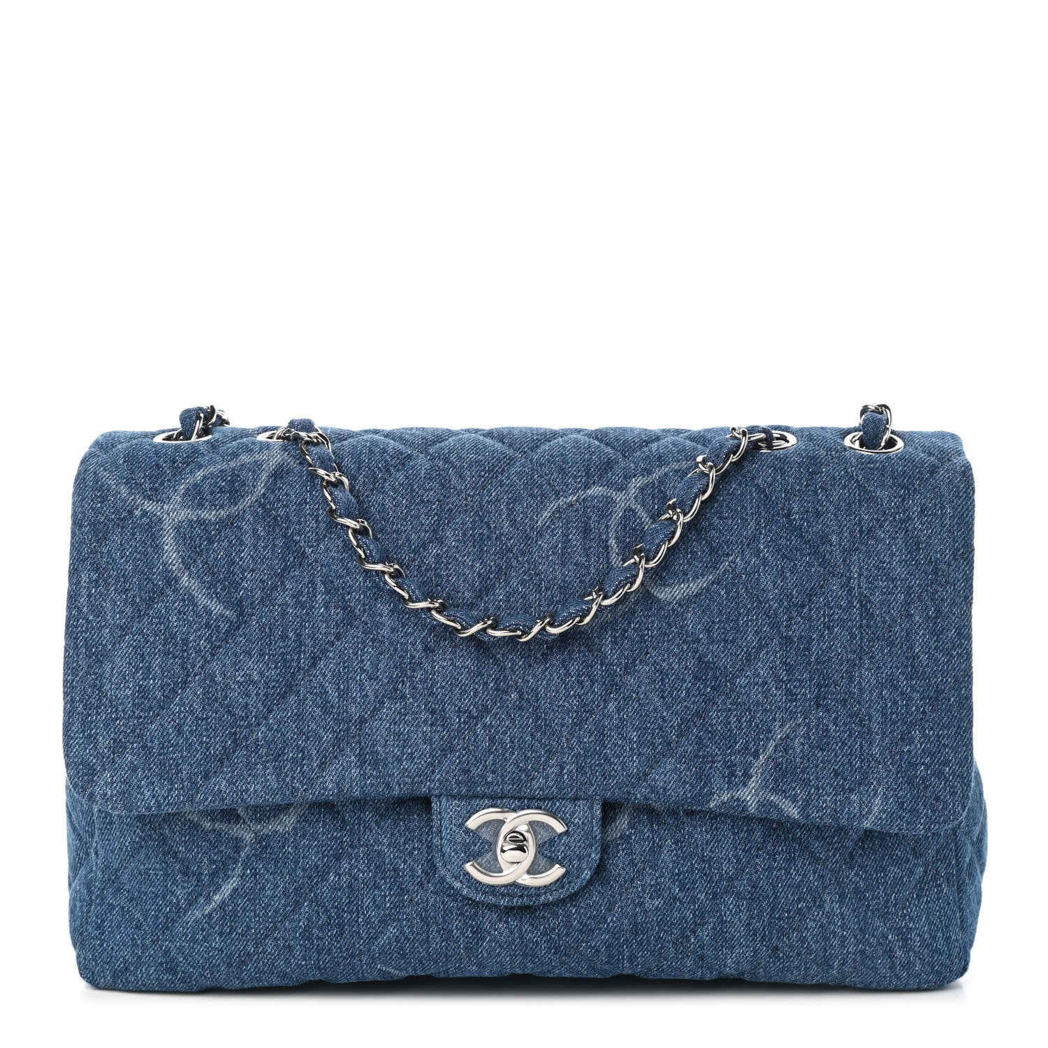 Chanel Denim Quilted CC Print Jumbo Single Flap Blue 1 of 8