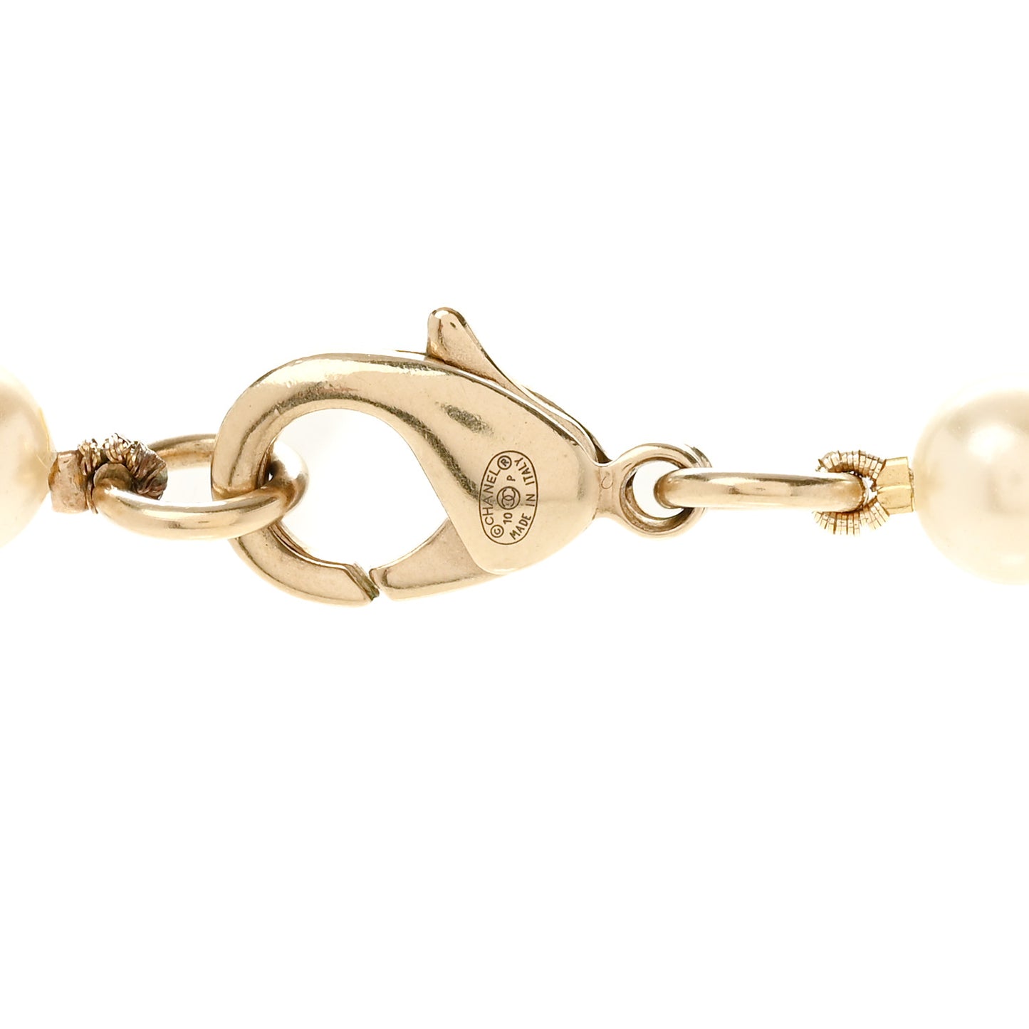 Graduated Pearl Crystal CC Long Necklace Light Gold