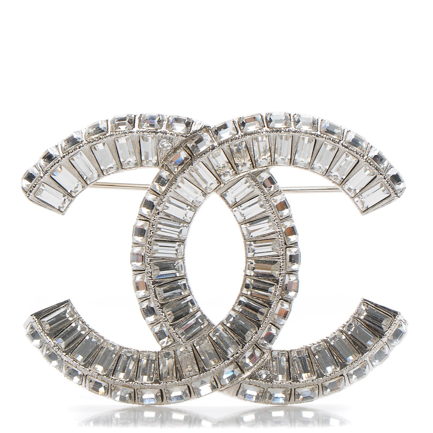 Baguette Crystal CC Brooch Silver