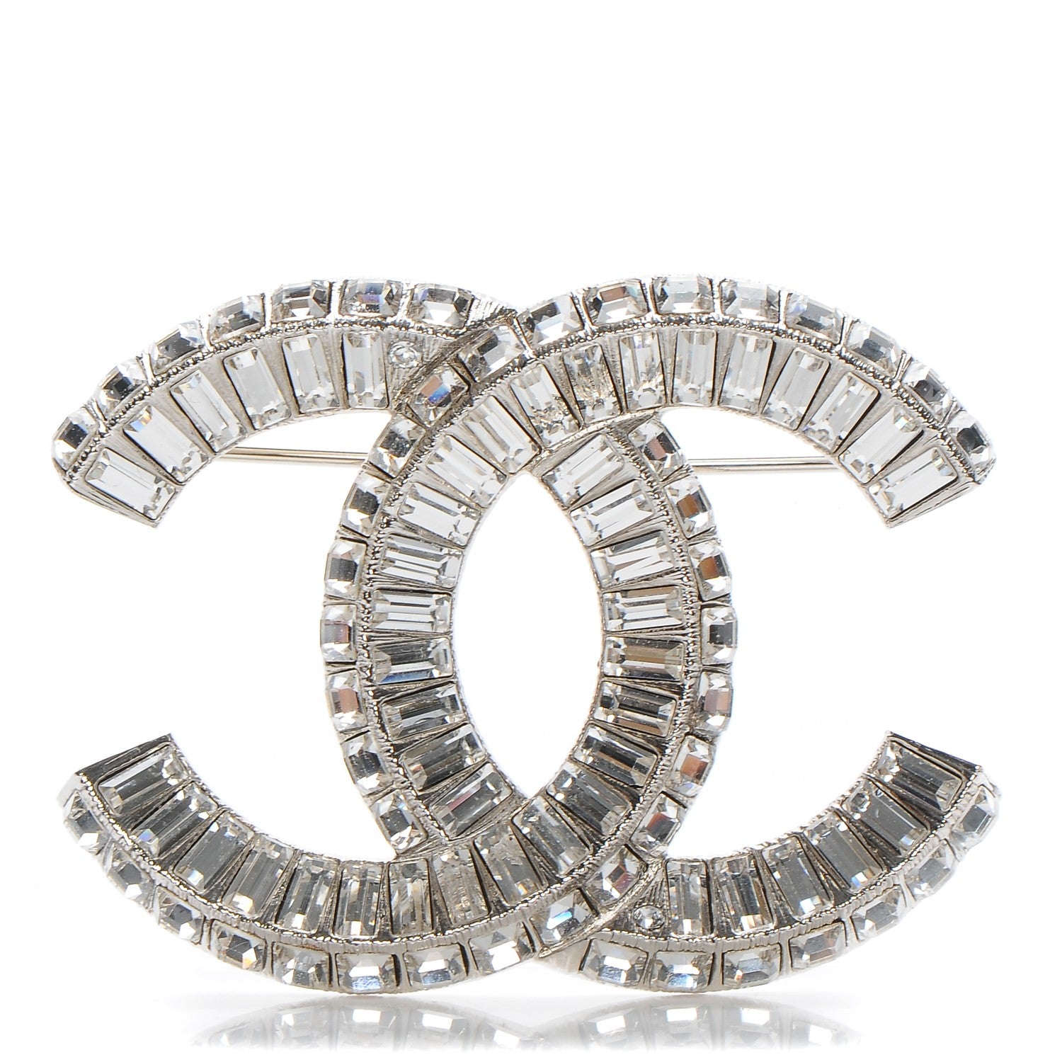 Chanel Baguette Crystal CC Brooch Silver 1 of 4