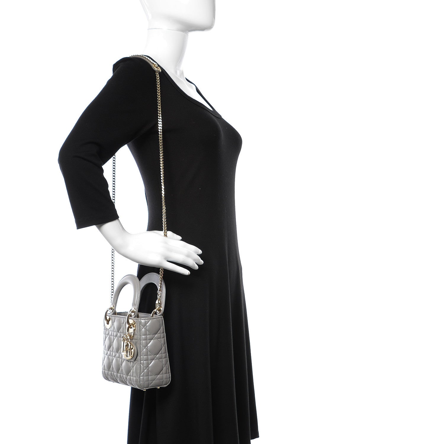 Christian Dior Metallic Lambskin Cannage Mini Lady Dior Grey 2 of 9