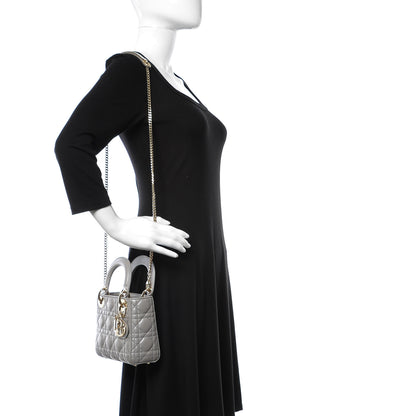 Christian Dior Metallic Lambskin Cannage Mini Lady Dior Grey 2 of 9