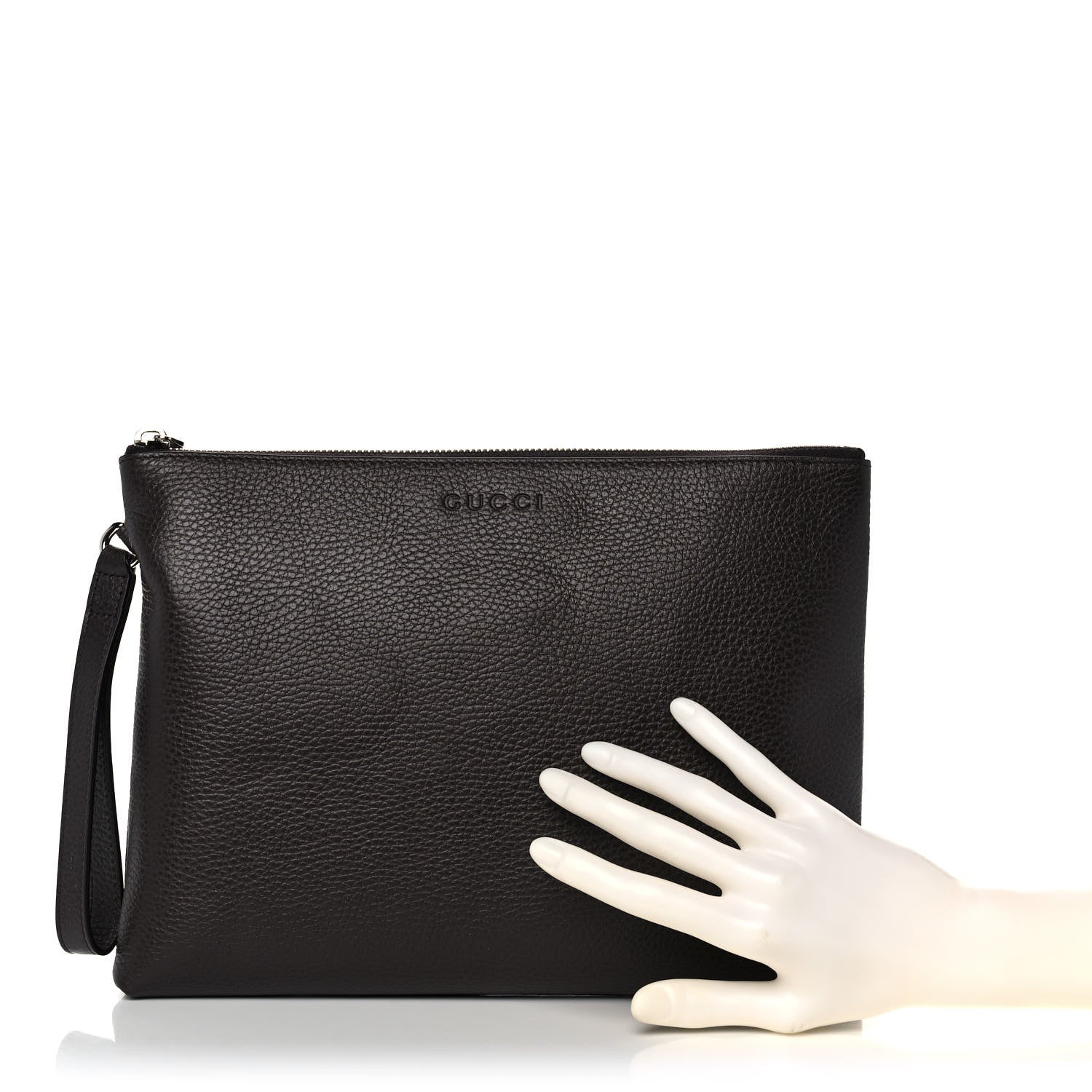 Gucci Grained Calfskin Zip Wristlet Pouch Brown 2 of 11
