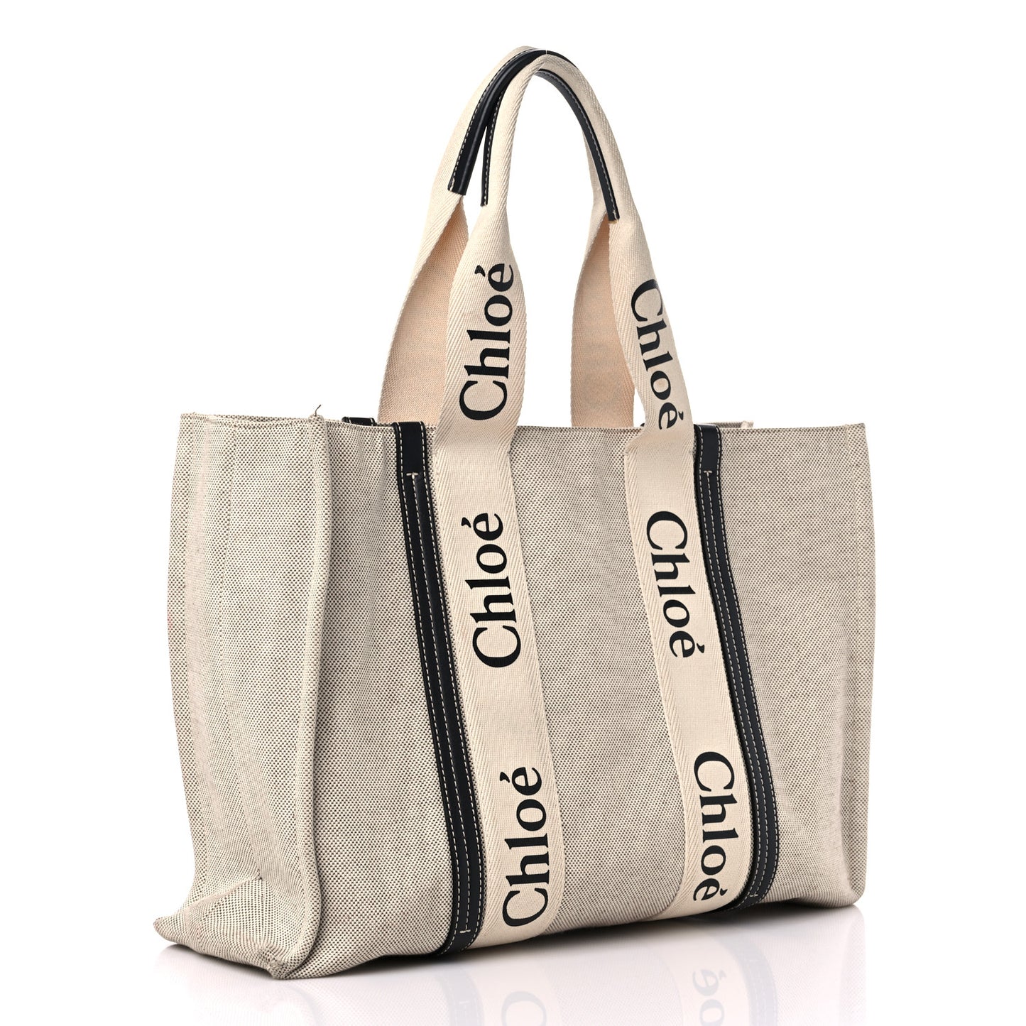 Cotton Calfskin Large Woody Ribbon Tote White Black