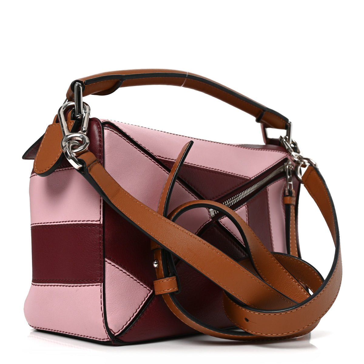 Calfskin Rugby Small Puzzle Bag Wine Pastel Pink