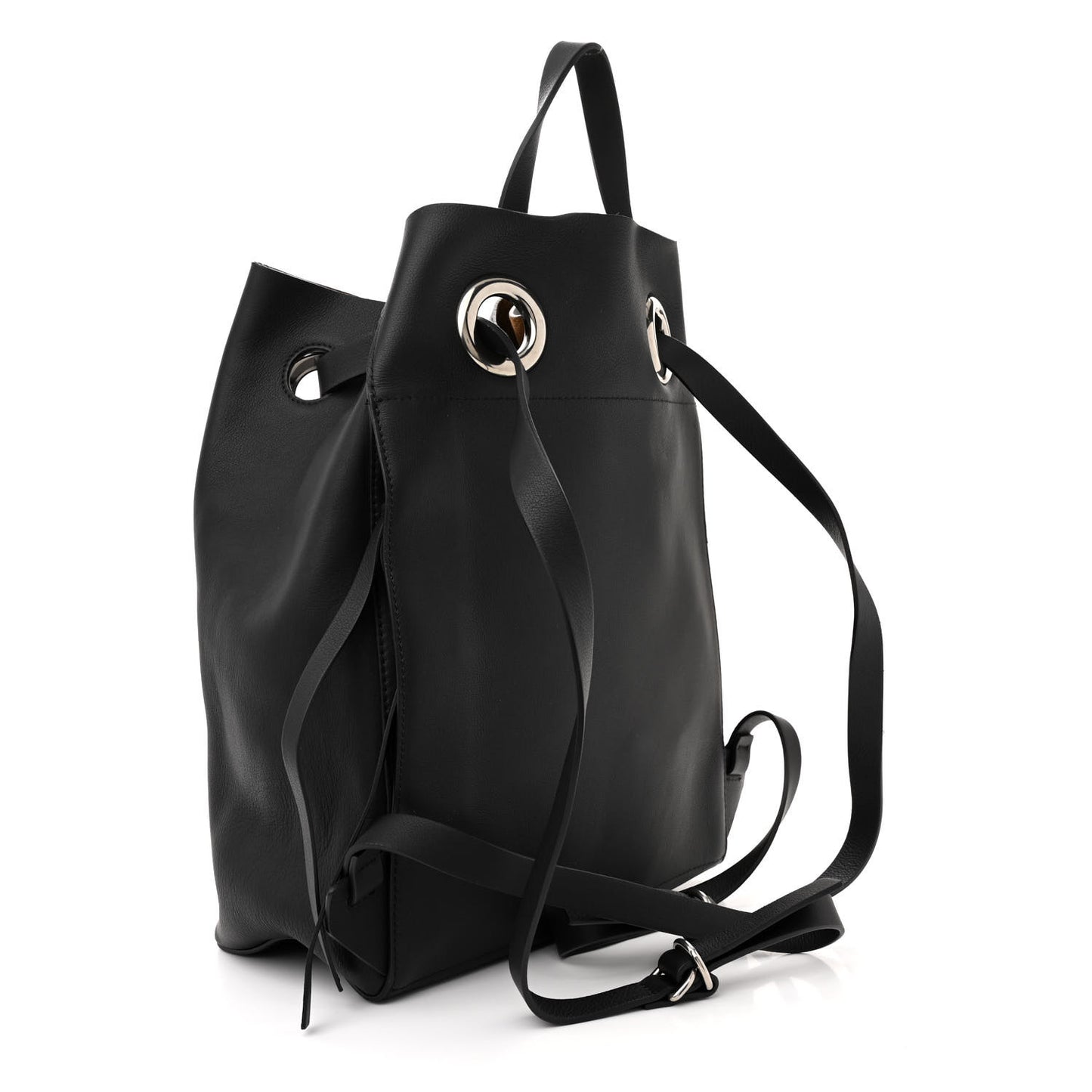 Calfskin Grommet Detail Backpack Black