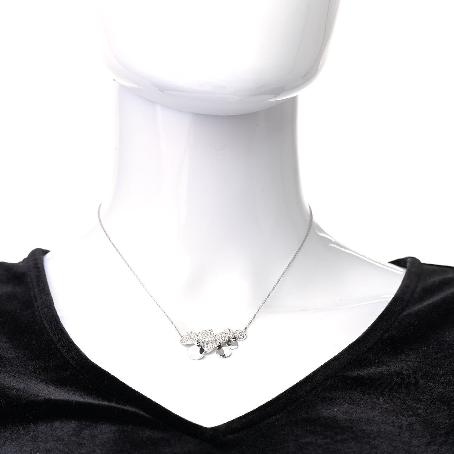 Platinum Diamond Mini Paper Flowers Cluster Pendant Necklace