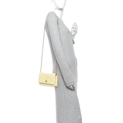 Chanel Caviar Quilted CC Turn Lock Wallet On Chain WOC Light Yellow 2 of 12