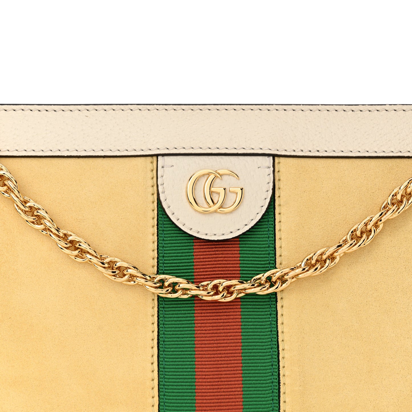 Suede Calfskin GG Web Small Ophidia Chain Shoulder Bag Burro New Mystic White