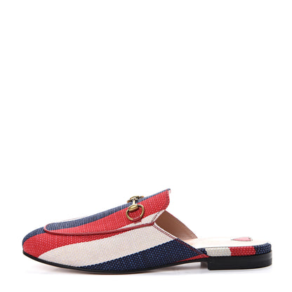 Gucci Canvas Sylvie Stripe Womens Princetown Slippers 38 Mystic White Hibiscus Red Maritime 1 of 9